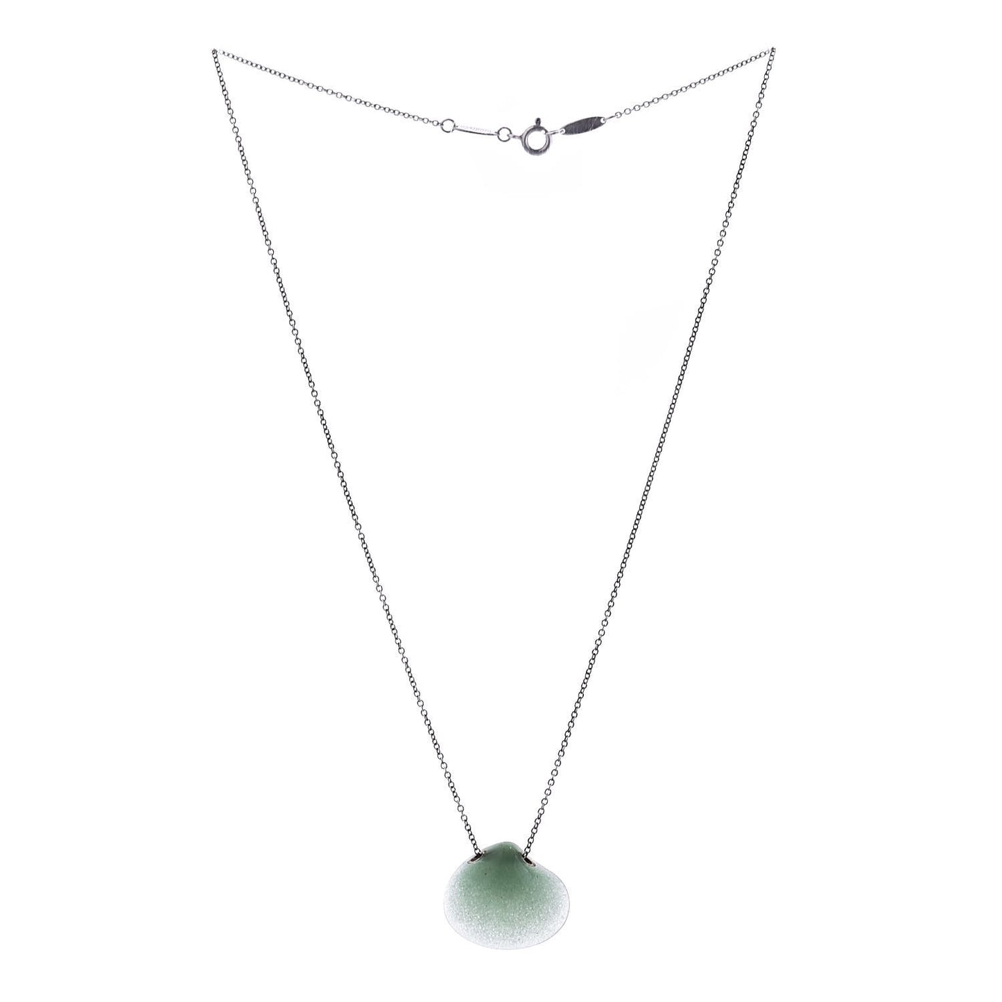 Sterling Silver Green Aventurine Elsa Peretti Cat Island Isle Shell Pendant Necklace