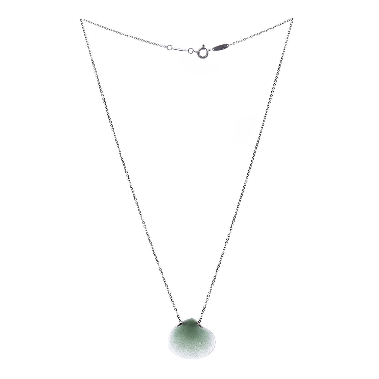 Tiffany Sterling Silver Green Aventurine Elsa Peretti Cat Island Isle Shell Pendant Necklace 4 of 8