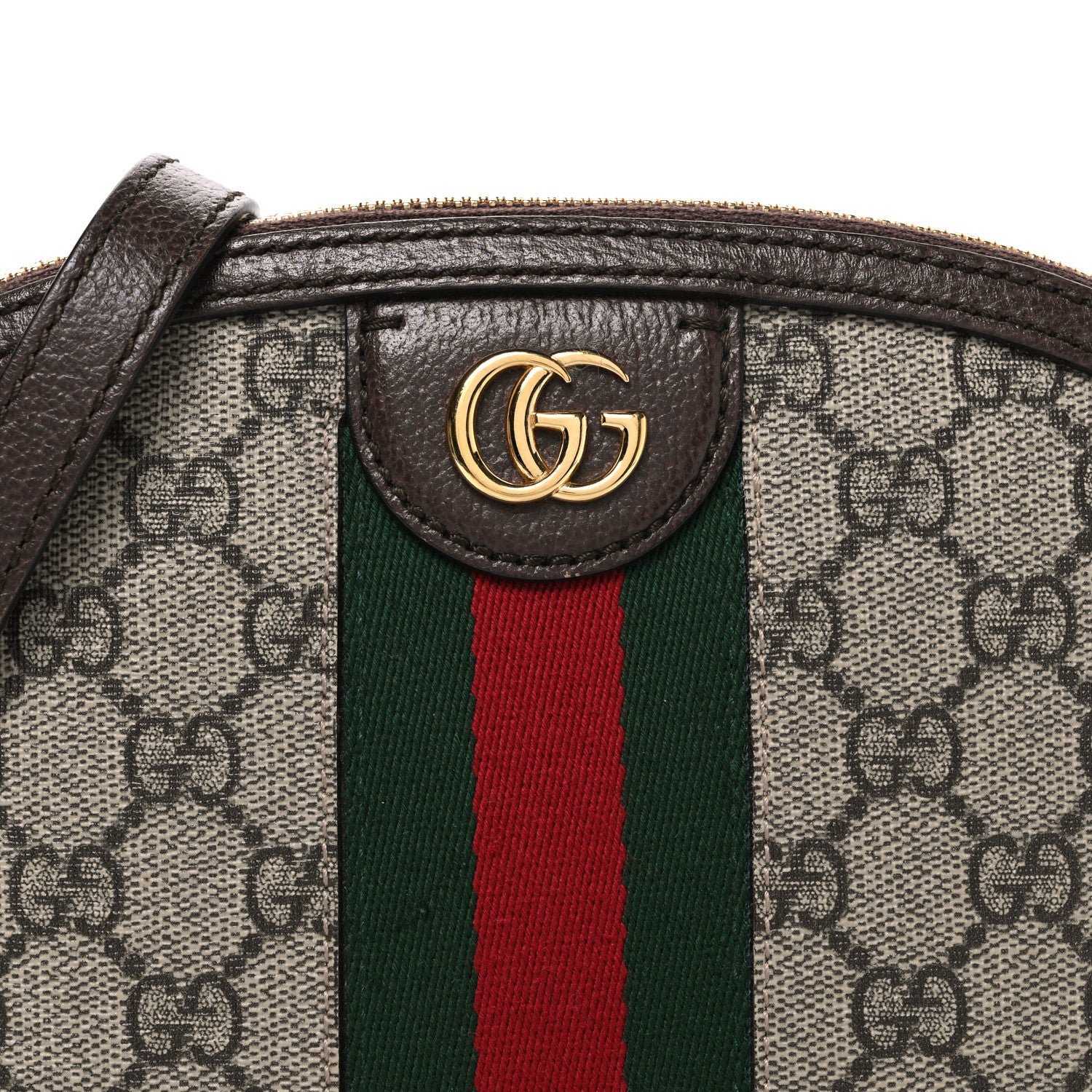 Gucci GG Supreme Monogram Textured Dollar Calfskin Web Small Ophidia Dome Shoulder Bag Beige Ebony New Acero 7 of 10