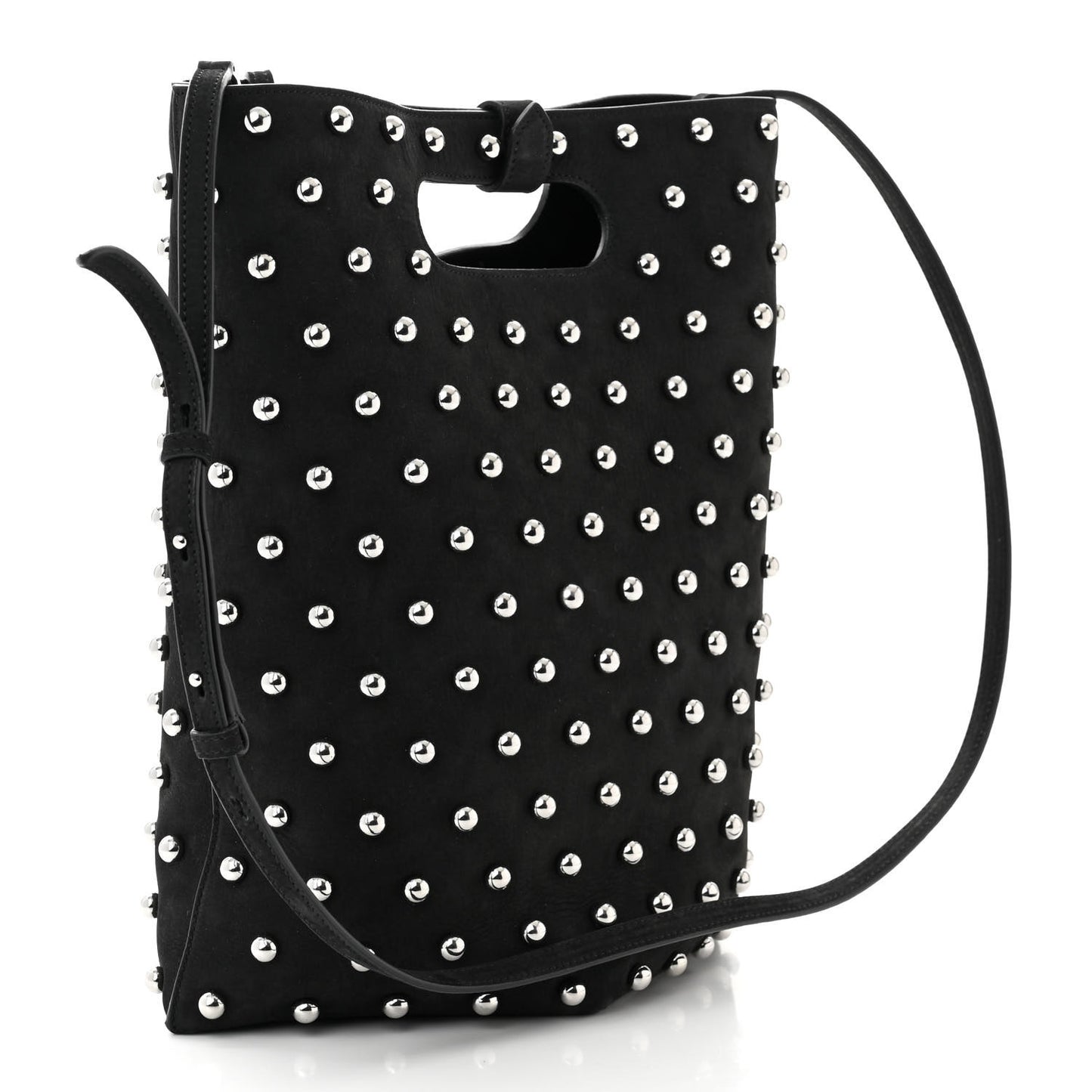 Nubuck Calfskin Studded Medium Folded Bag Black