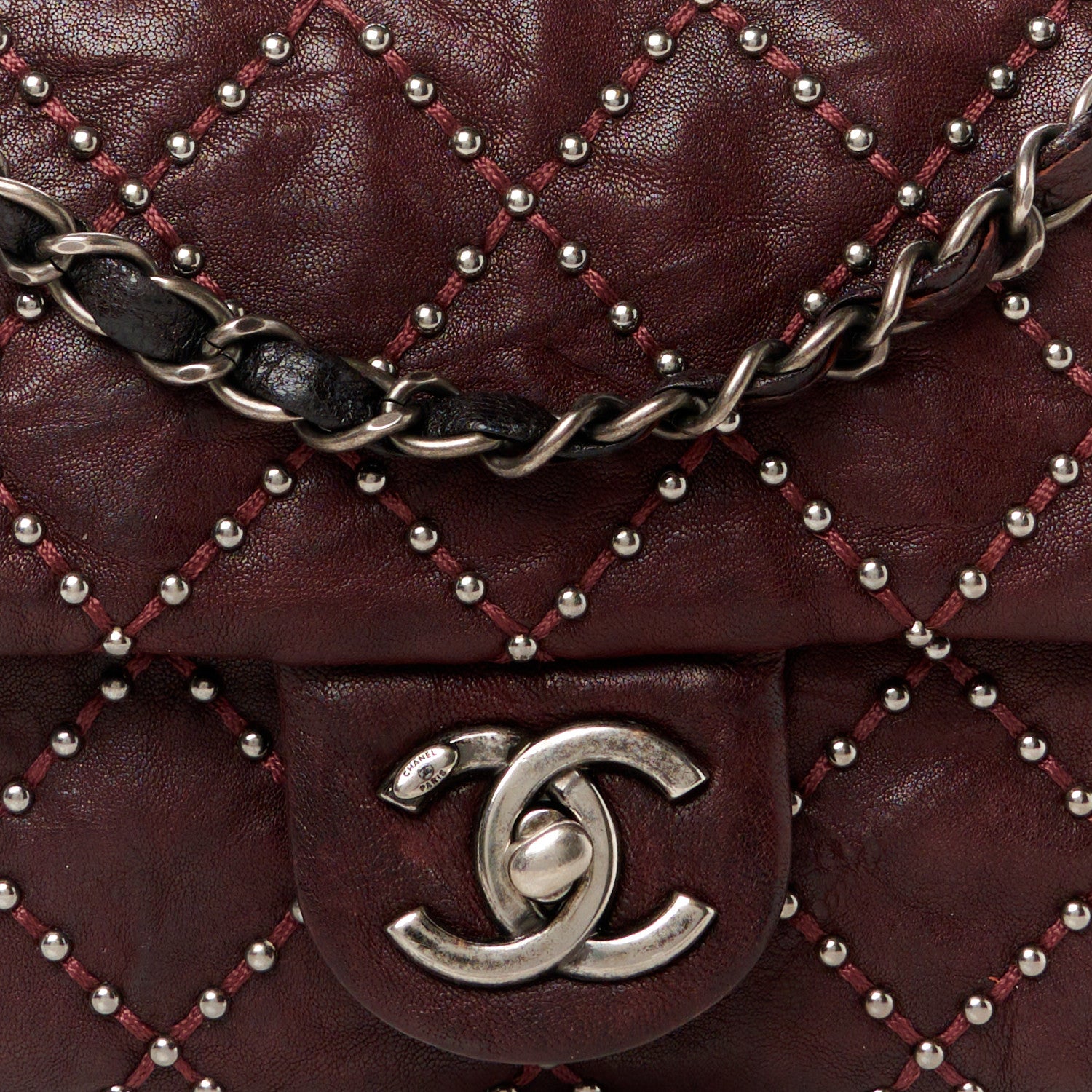 Chanel Washed Lambskin Studded Metal Beauty Flap Burgundy 9 of 11
