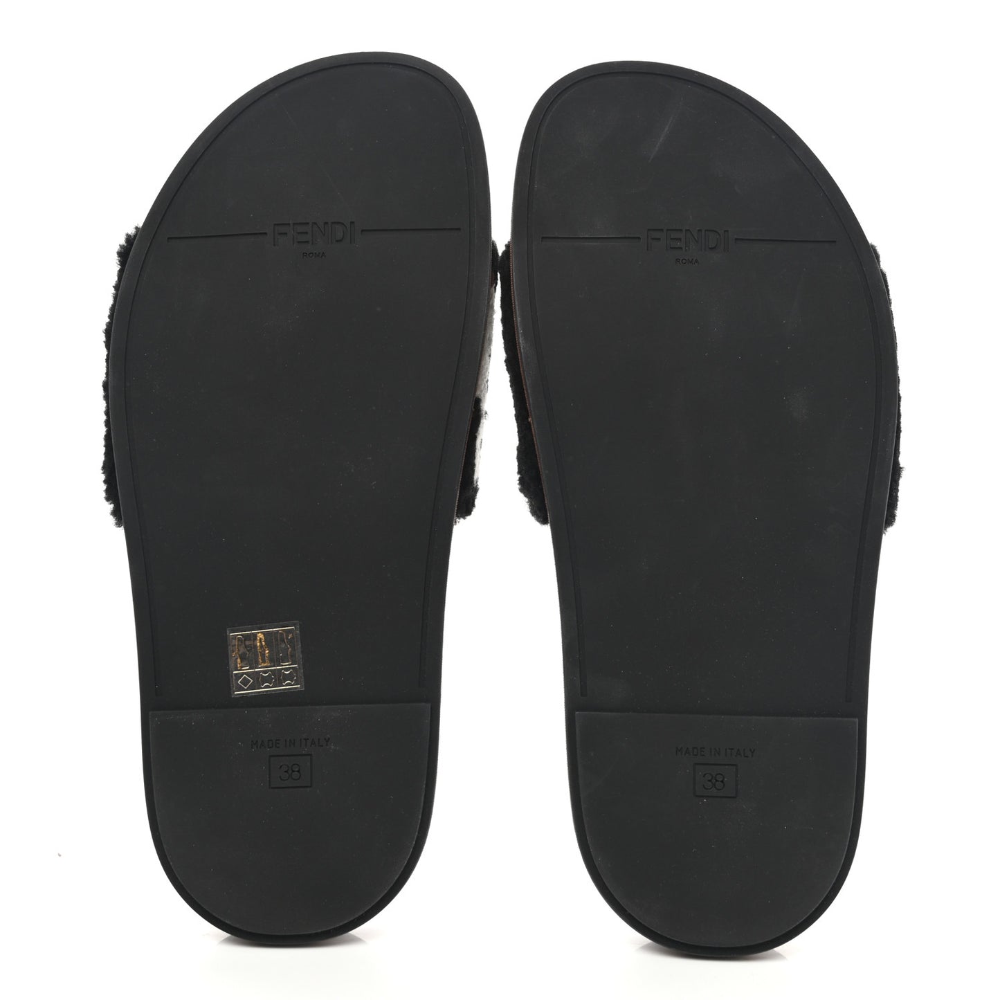 Shearling Logo Slide Sandals 38 Black Latte Brownie