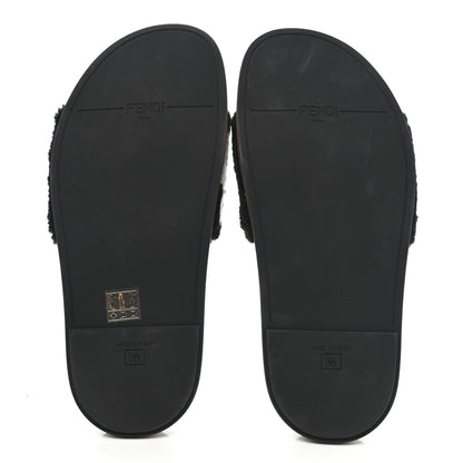 Fendi Shearling Logo Slide Sandals 38 Black Latte Brownie 5 of 9