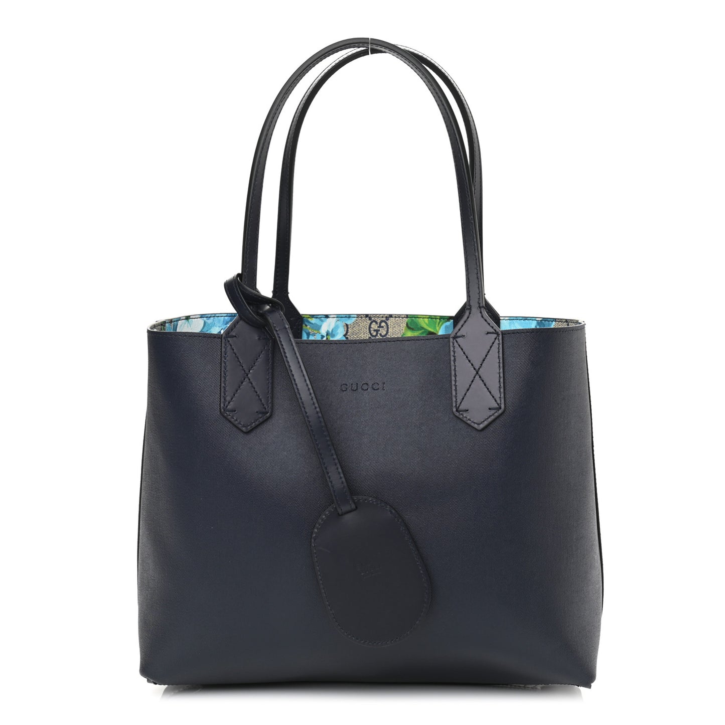 GG Supreme Monogram Blooms Small Reversible Tote Beige Blue Navy