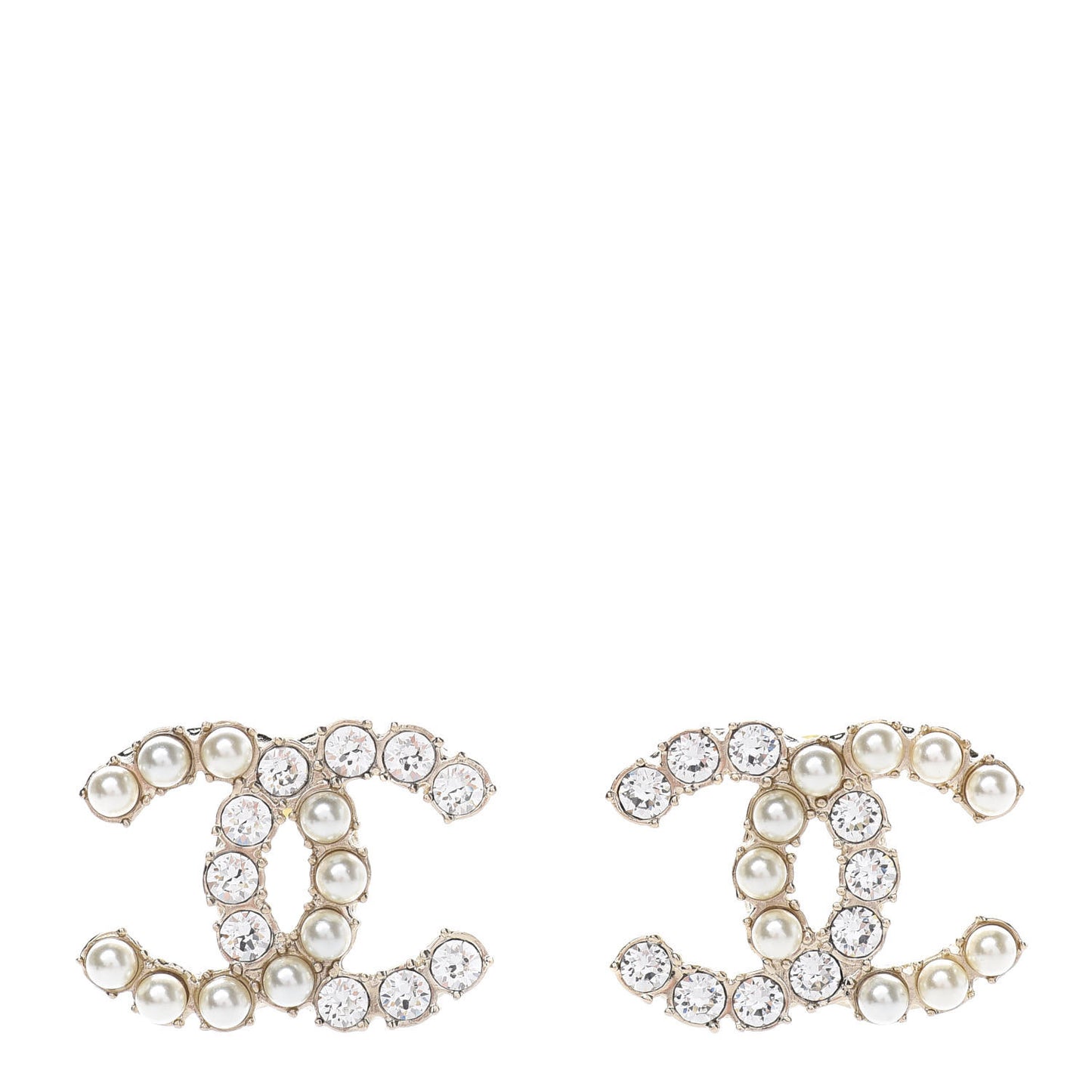 Crystal Pearl CC Dazzling Domino Earrings Gold