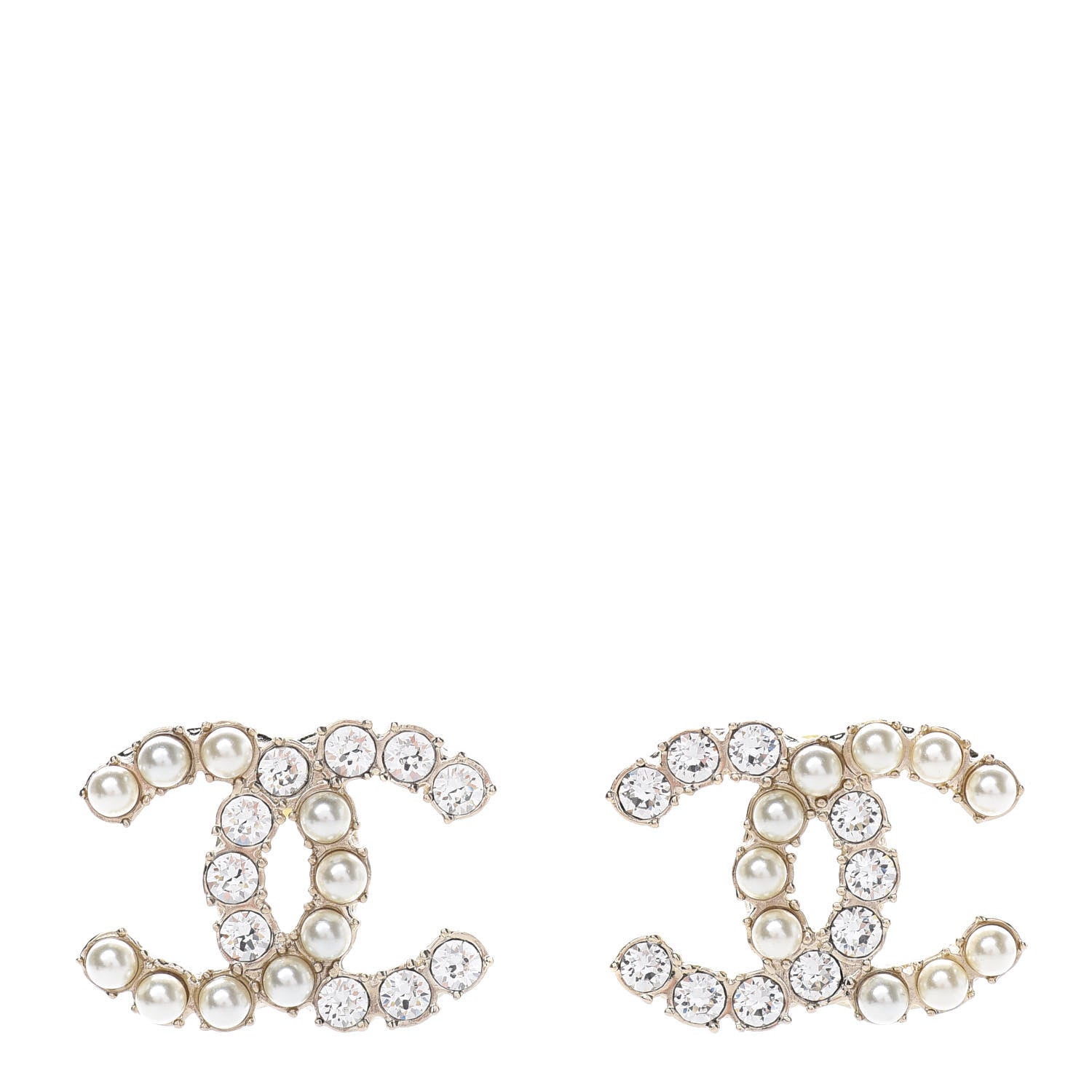 Chanel Crystal Pearl CC Dazzling Domino Earrings Gold 1 of 5