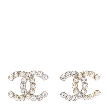 Chanel Crystal Pearl CC Dazzling Domino Earrings Gold 1 of 5