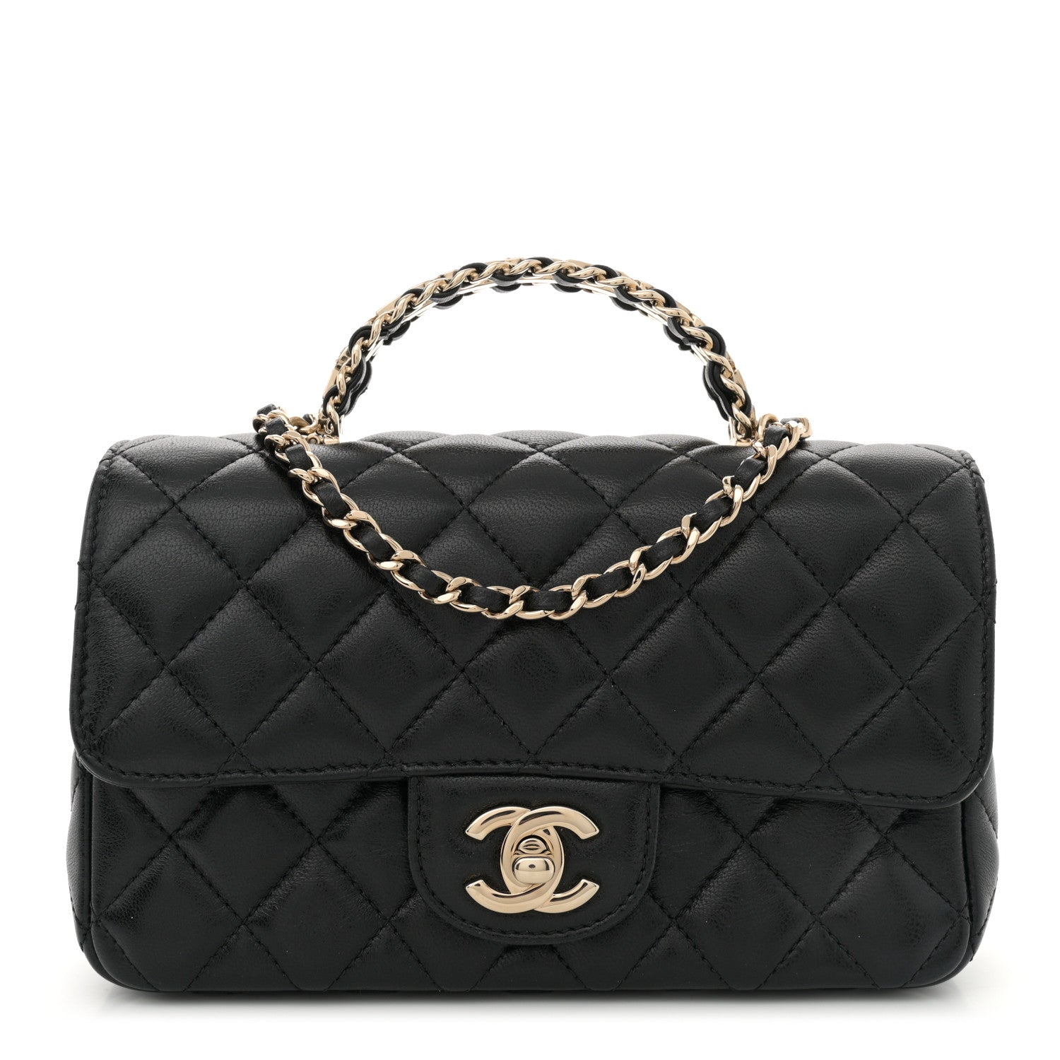 Chanel Lambskin Quilted Mini Crystal Top Handle Rectangular Flap Black 1 of 11