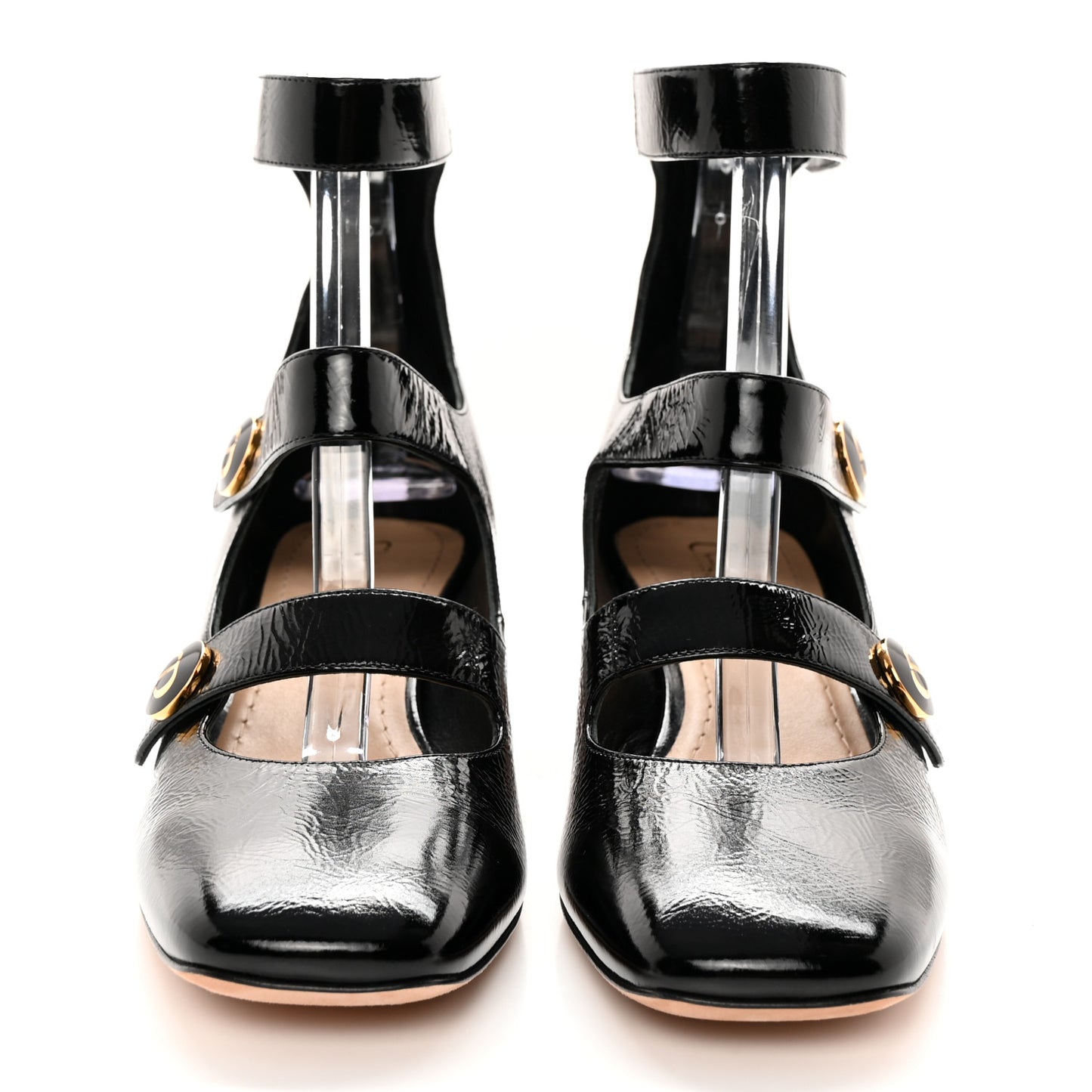 Crinkled Calfskin D-Doll 55mm Ankle Strap Pumps 37.5 Black