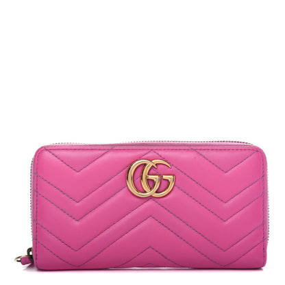 Gucci Calfskin Matelasse GG Marmont Zip Around Wallet Candy Mousse 1 of 8