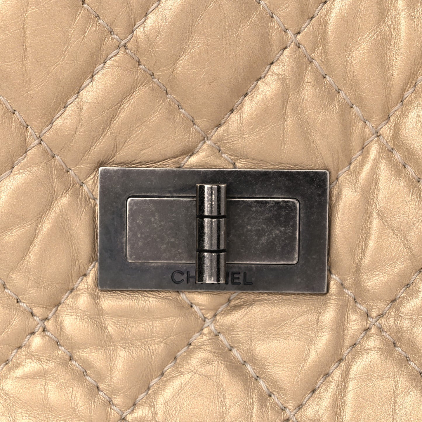 Metallic Aged Calfskin Quilted Reissue 2.55 Tote Light Gold