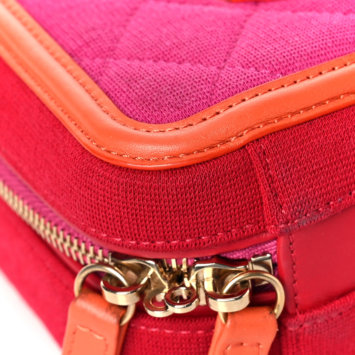Chanel Jersey Quilted Small CC Filigree Vanity Case Pink Red Orange 9 of 14
