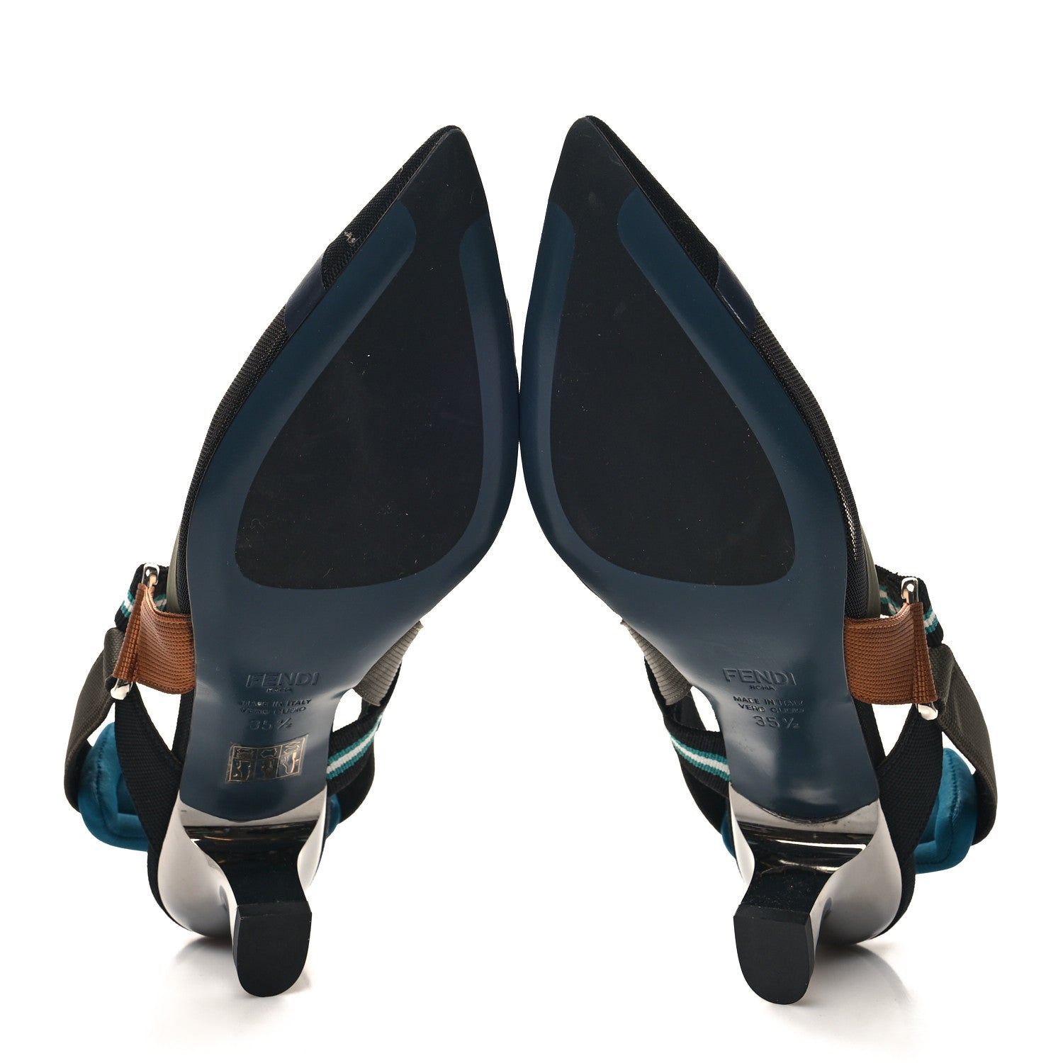 Fendi Technical Mesh Colibri 85mm Slingback Pumps 35.5 Black Asfalto 5 of 7