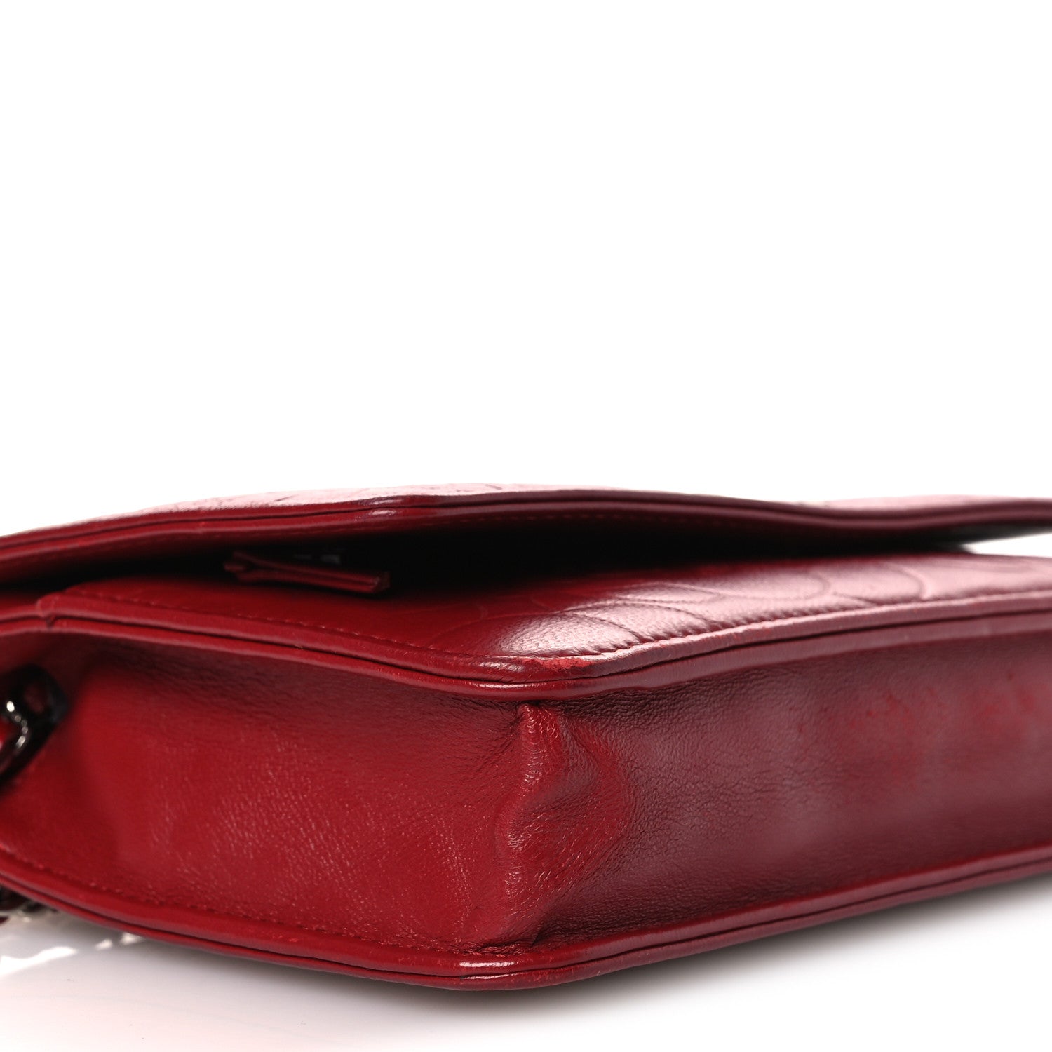 Chanel Lambskin Camellia Embossed Wallet on Chain WOC Red 10 of 14