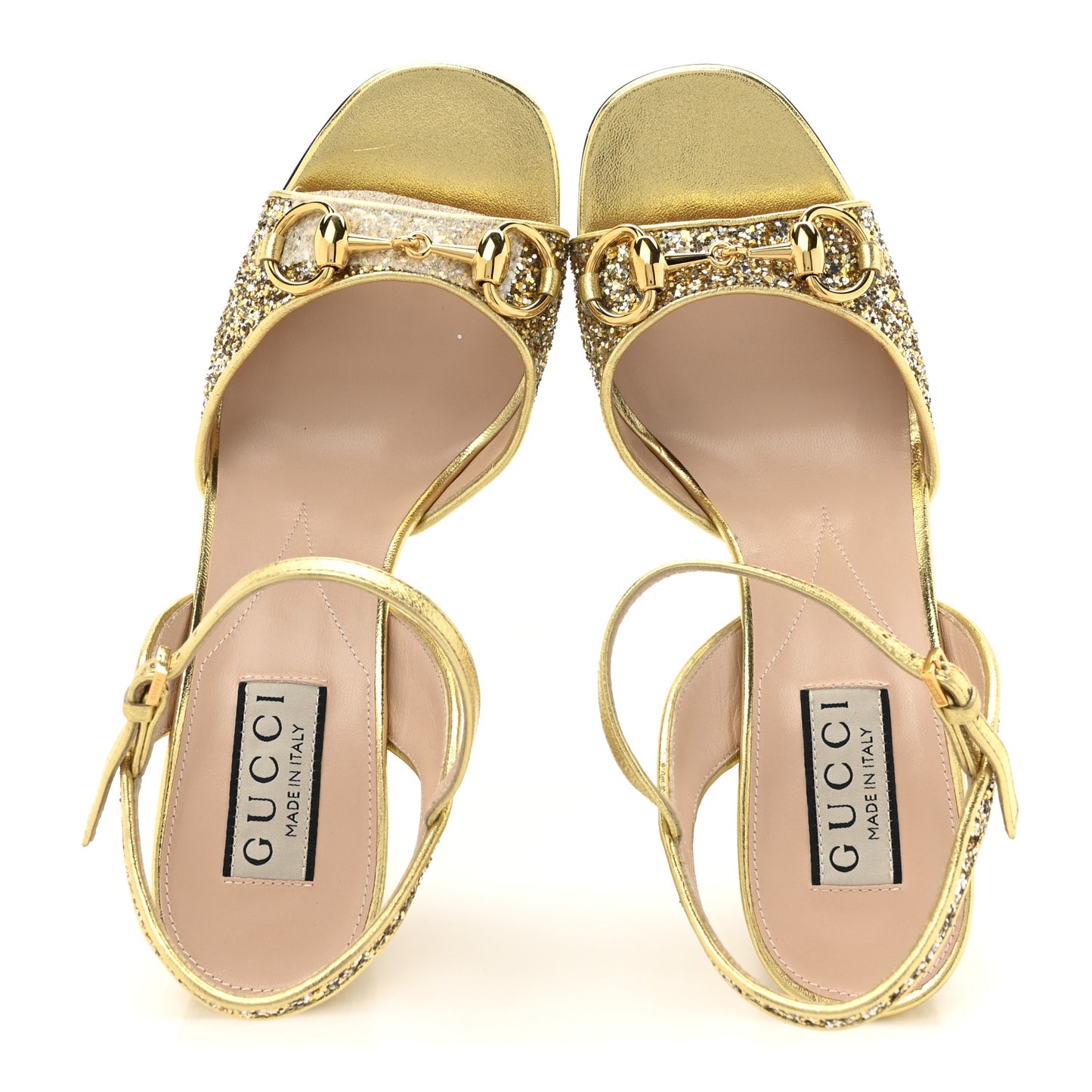 Cristal Nappa Silk Horsebit Ankle Strap Sandals 36 Platino