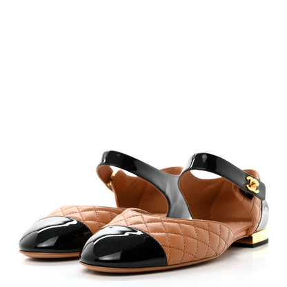 Chanel Patent Lambskin Quilted Cap Toe Ballerina Flats 41 Light Brown Black 3 of 9