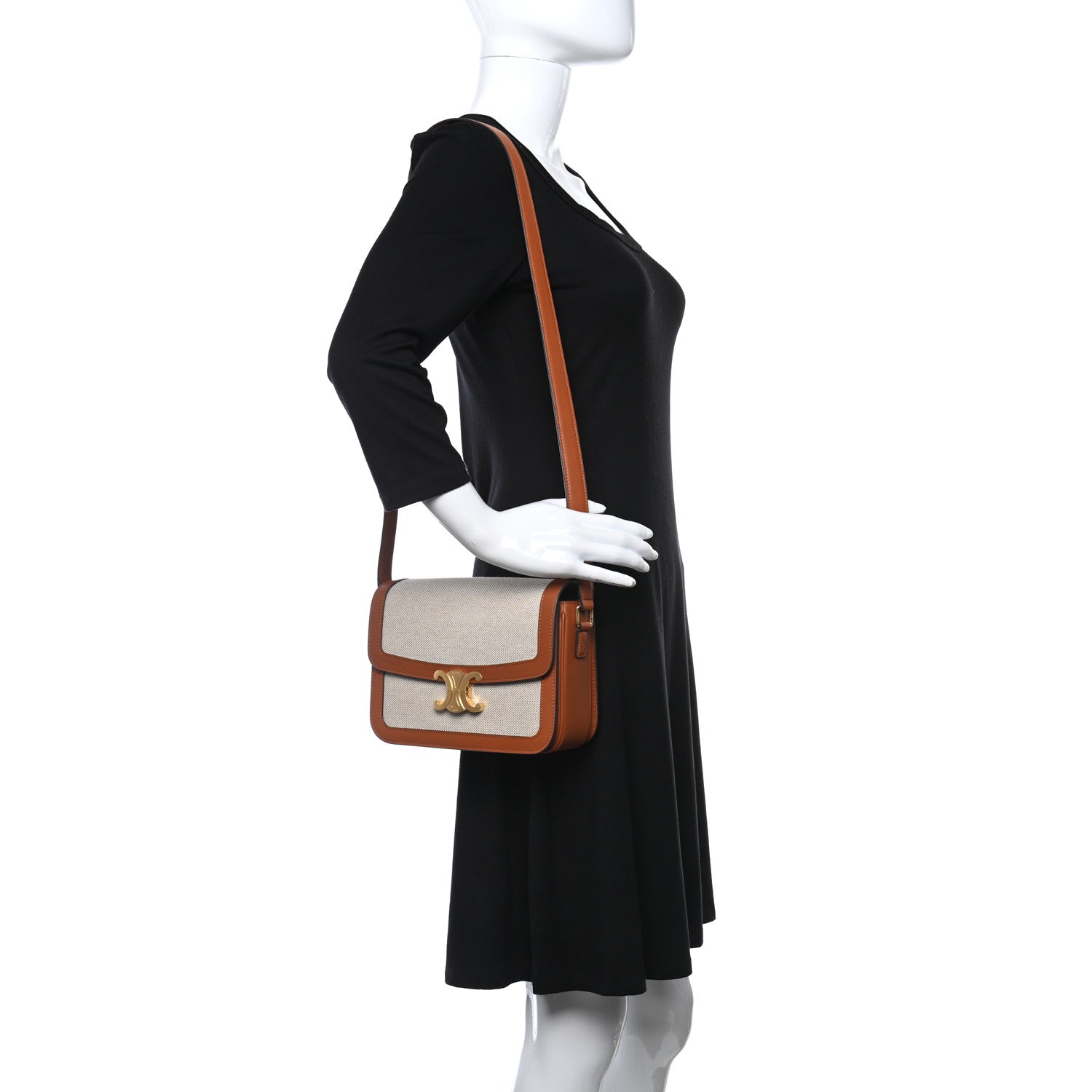 Celine Textile Natural Calfskin Medium Triomphe Bag White Tan 2 of 9