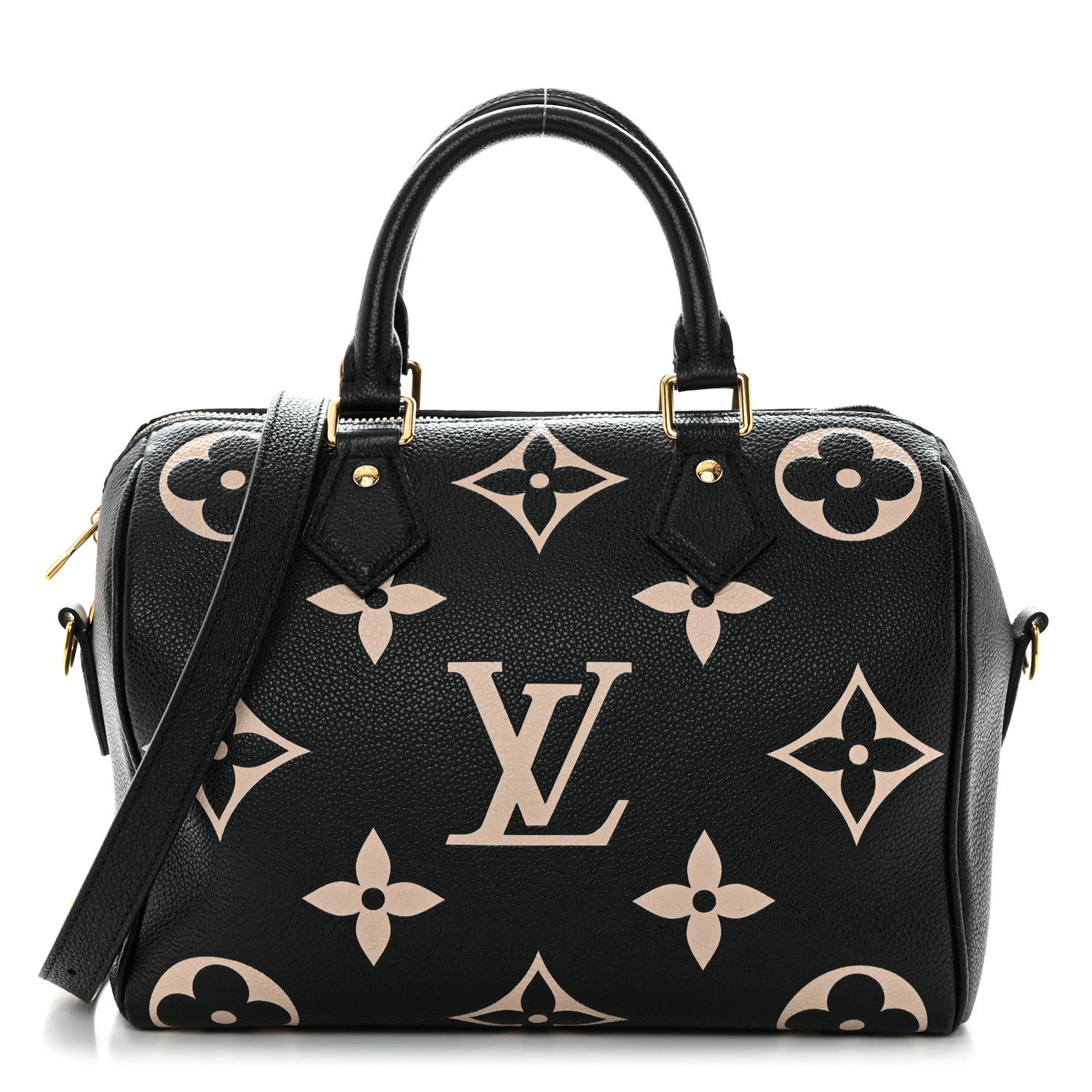Louis Vuitton Empreinte Monogram Giant Speedy Bandouliere 25 Black Beige 1 of 8