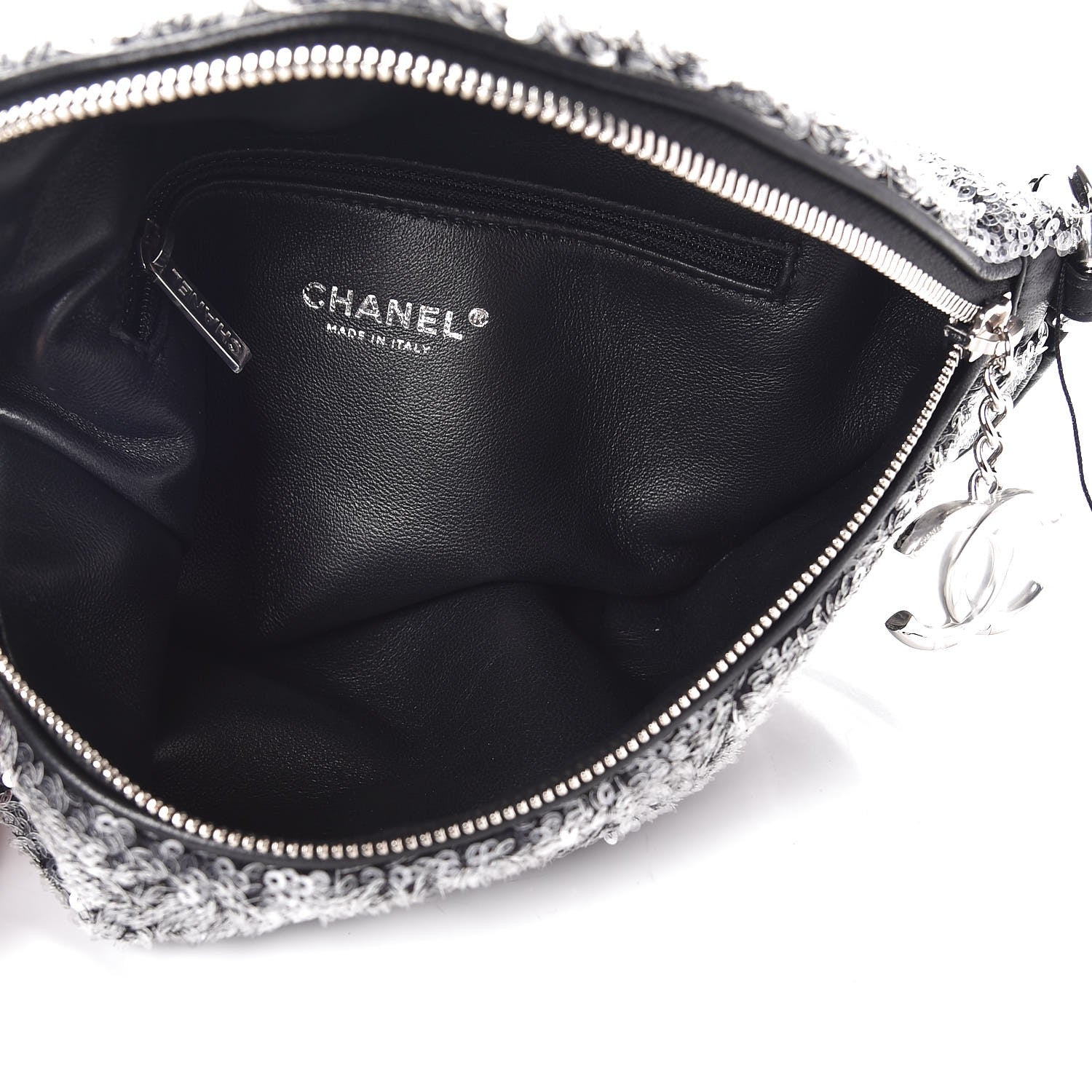 Chanel Sequin Waist Bag Fanny Pack Silver Black 5 of 8