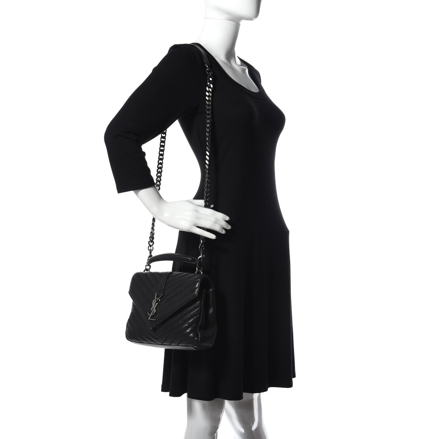 Saint Laurent Sheepskin Matelasse Chevron Monogram Medium College Bag Black 2 of 11