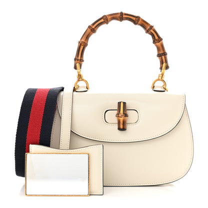 Gucci Boarded Dyana Lux Calfskin Web Small Bamboo 1947 Top Handle Bag Mystic White 1 of 12