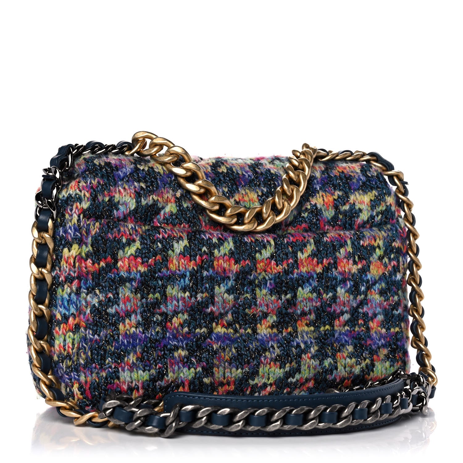 Chanel Tweed Quilted Medium Chanel 19 Flap Dark Multicolor 3 of 11