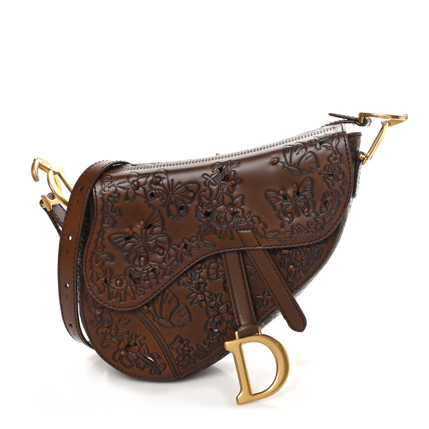 Christian Dior Calfskin Painted Laser Cut Saddle Bag With Strap Brown Multicolor 1 of 10