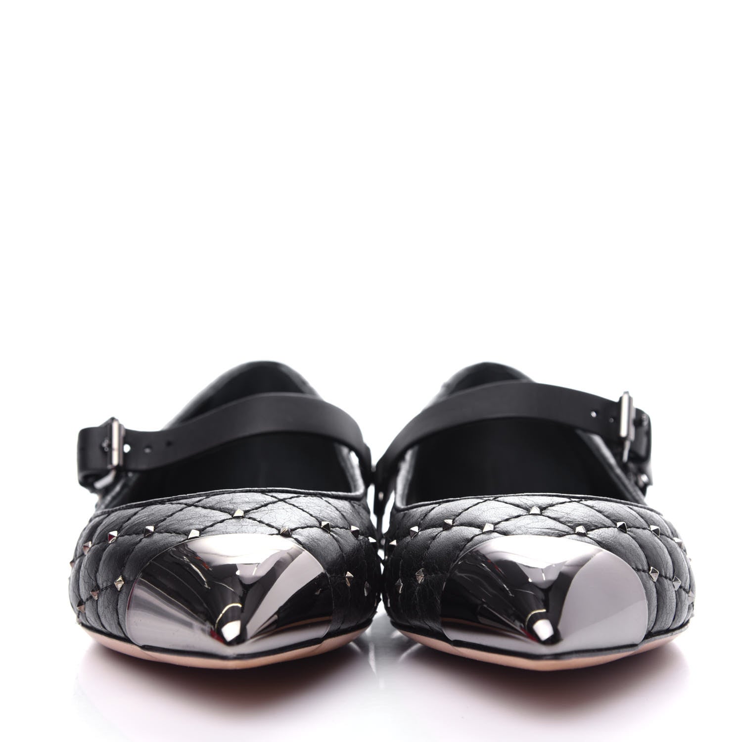Valentino Garavani Crackled Lambskin Rockstud Spike Captoe Ballerina Flats 39 Black 2 of 11