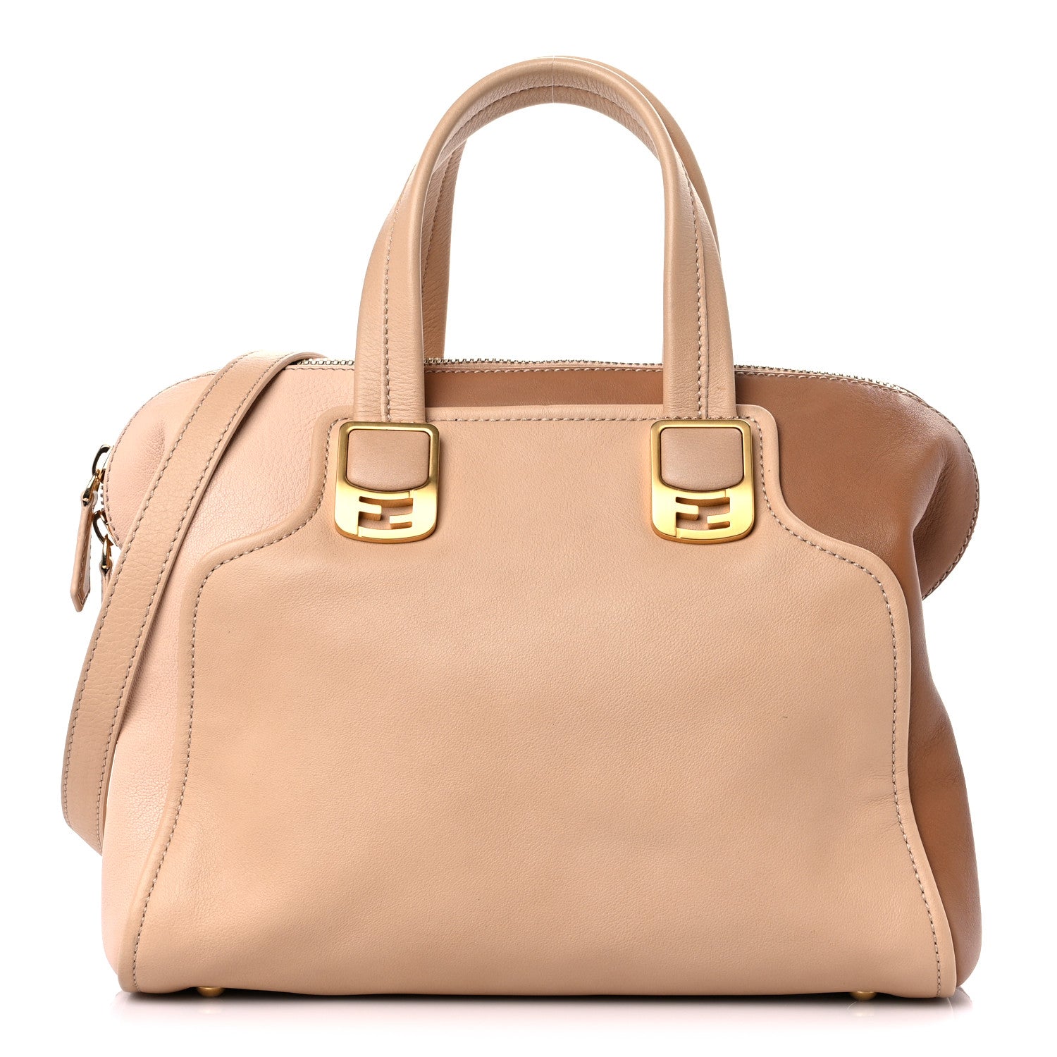 Fendi Capra Vitello Dolce Marmol Colorblock Small Chameleon Tote Cipria Makeup Camel 1 of 13