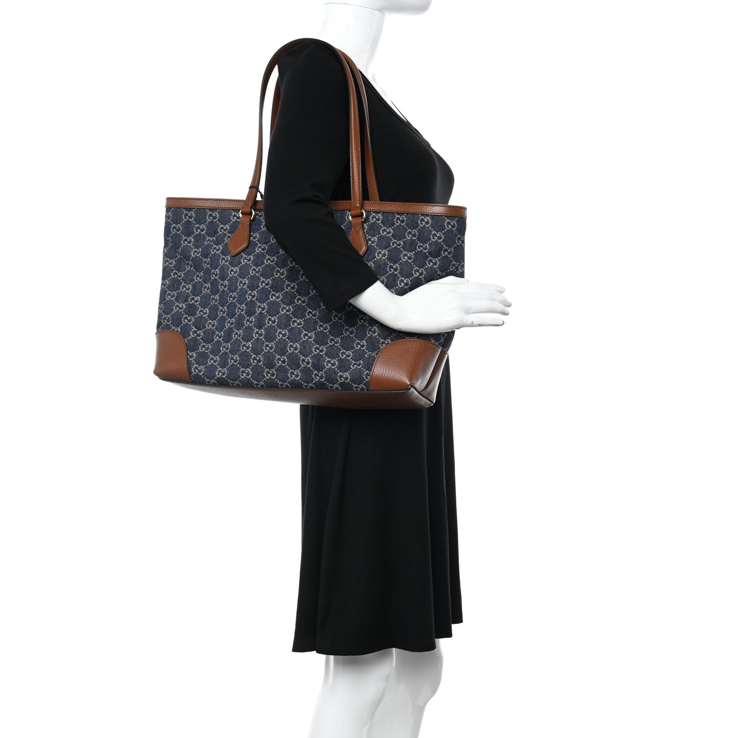 New Denim GG Monogram Medium Ophidia Shopping Tote Blue Tea Cuir