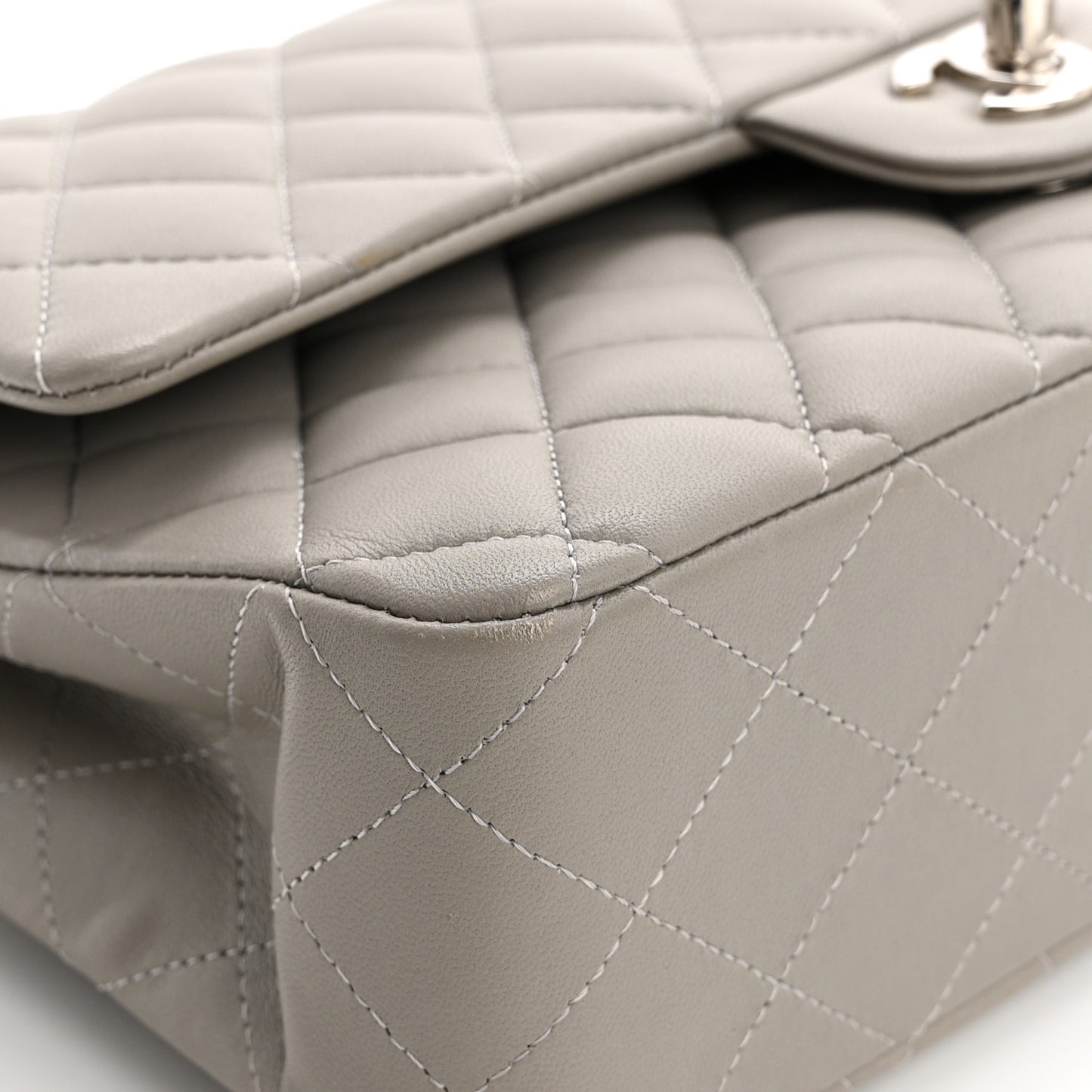 Lambskin Quilted Medium Double Flap Grey