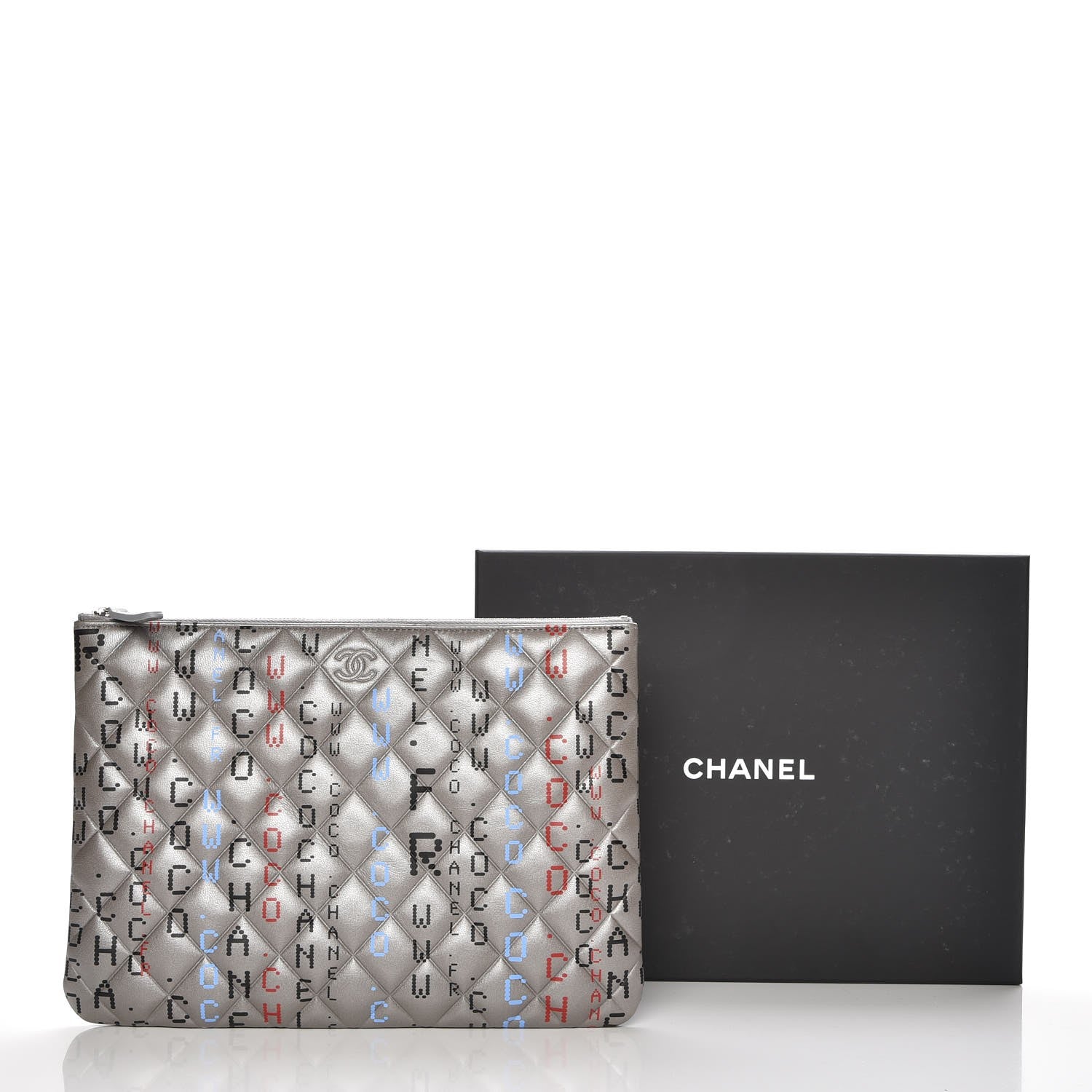 Chanel Metallic Lambskin Quilted Medium Data Center Cosmetic Case Silver 8 of 8