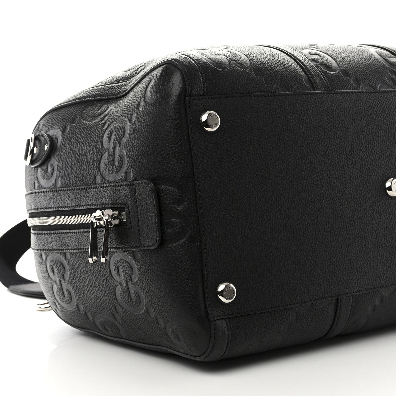 Gucci Piuma Calfskin Jumbo GG Embossed Large Duffle Bag Black 9 of 10