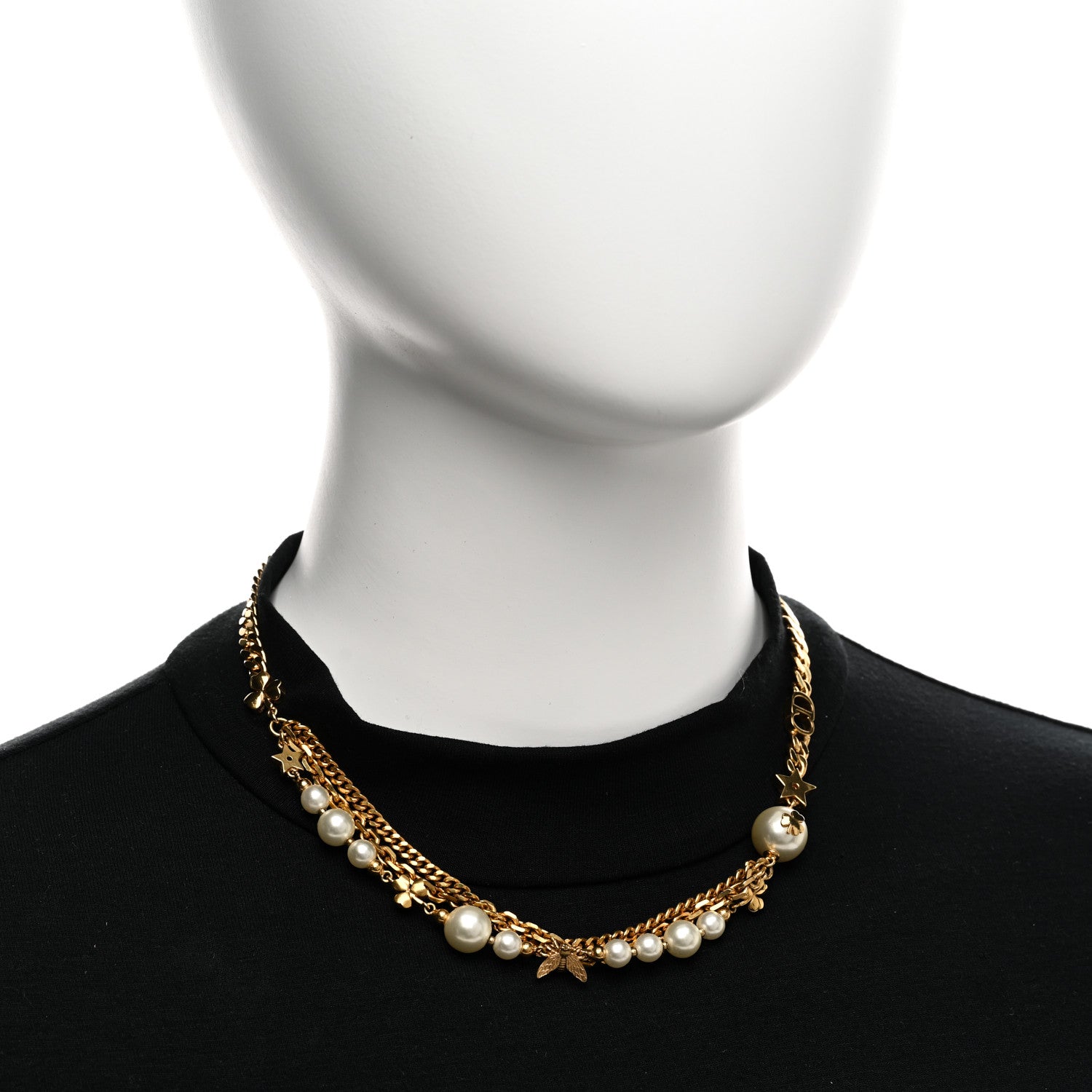 Christian Dior Pearl Charms Necklace Gold 2 of 6
