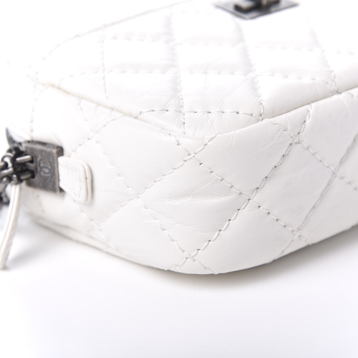 Aged Calfskin Quilted Mini Reissue Camera Case White