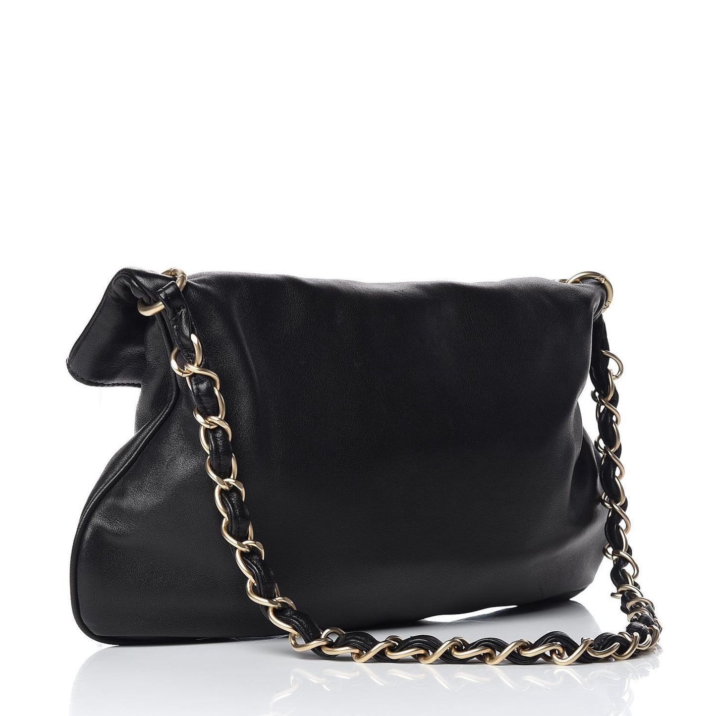 Lambskin Coco Ball Fold Over Bag Black