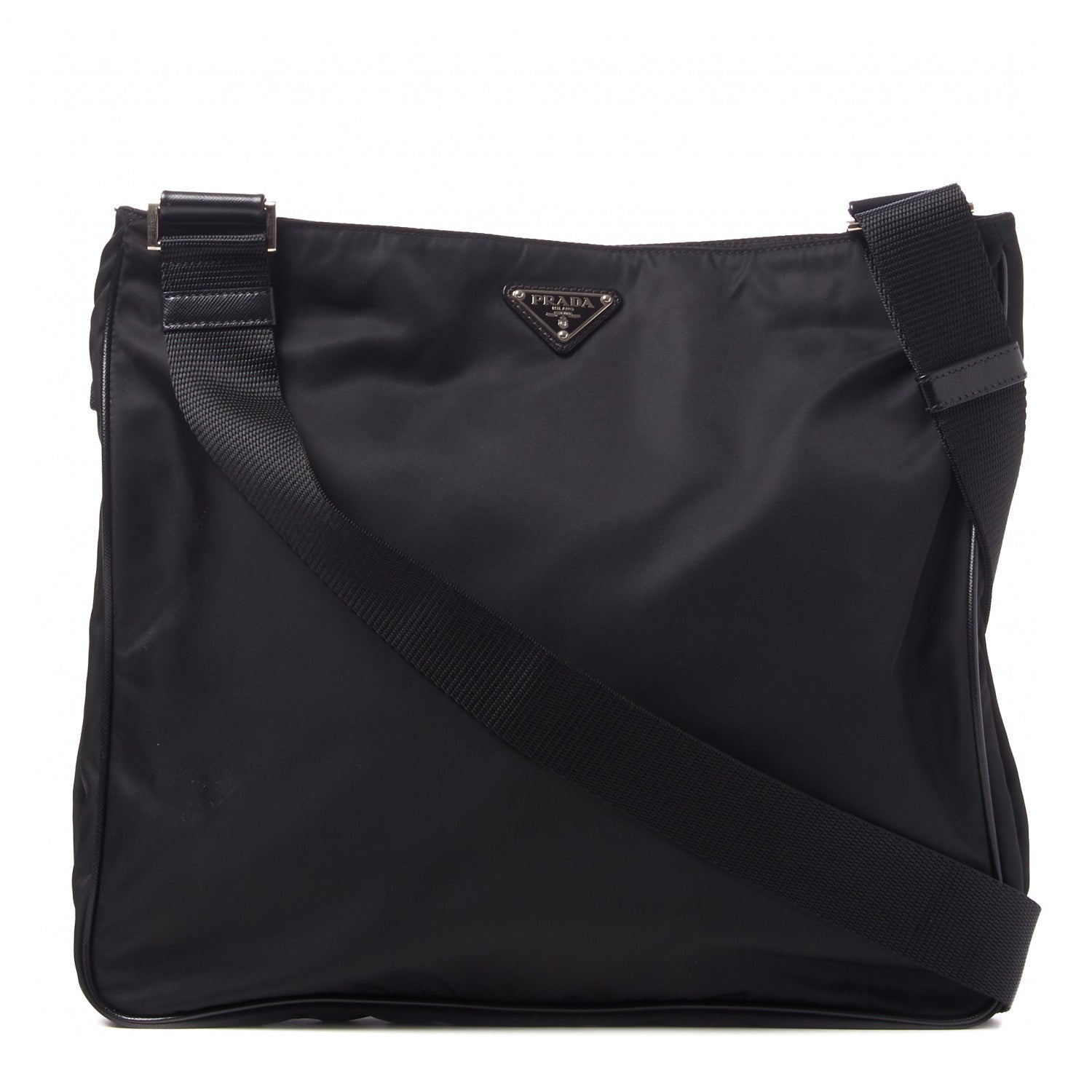 Prada Tessuto Nylon Saffiano Messenger Bag Black 1 of 8