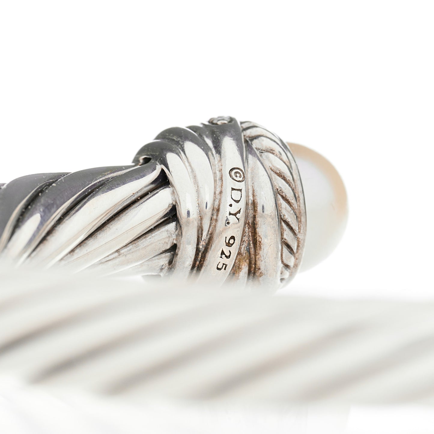 Sterling Silver Diamond Pearl 7mm Crossover Bracelet