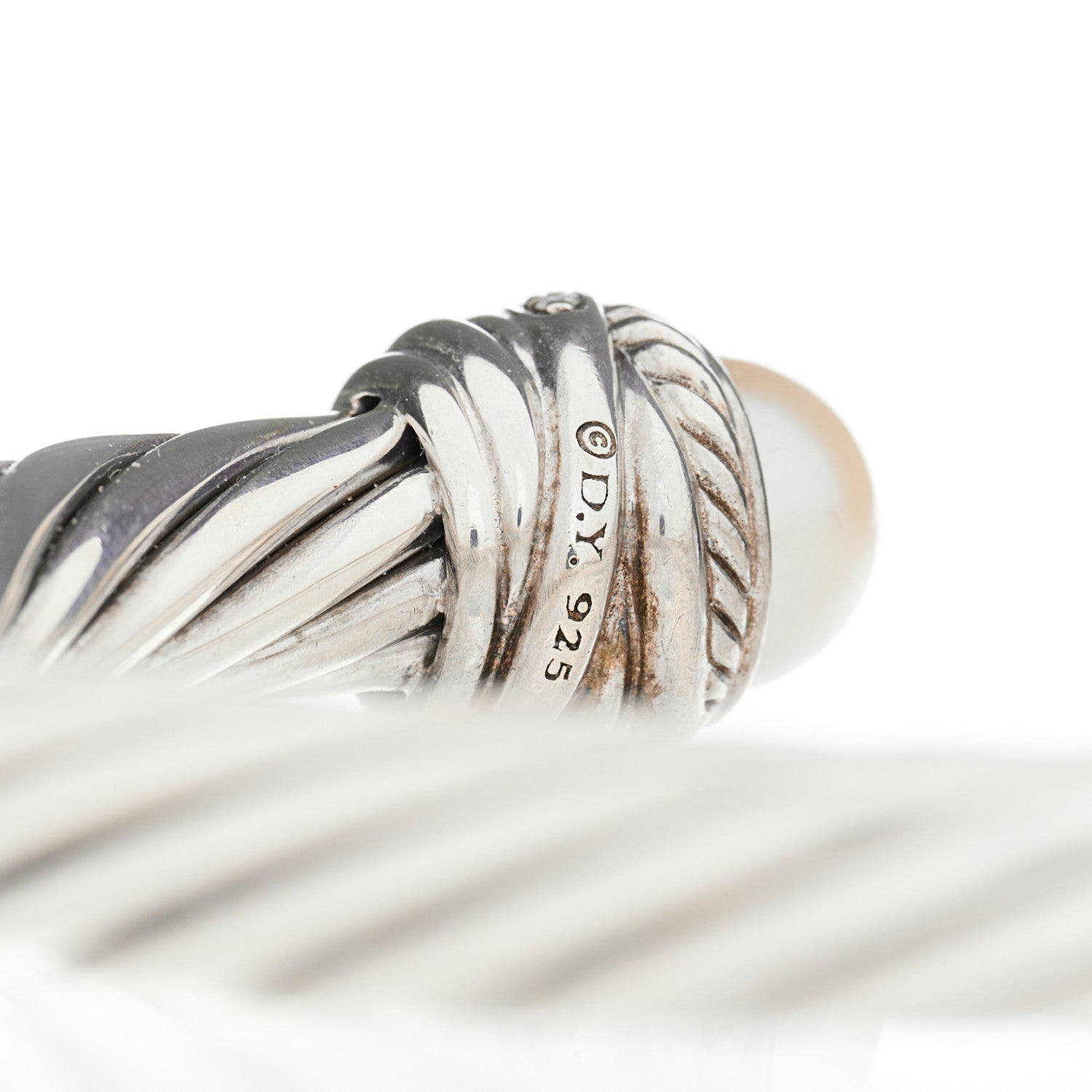 David Yurman Sterling Silver Diamond Pearl 7mm Crossover Bracelet 3 of 3