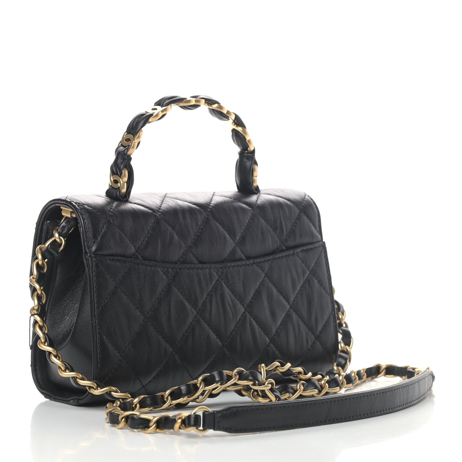 Chanel Crumpled Lambskin Quilted Mini CC Links Top Handle Flap Black 2 of 5