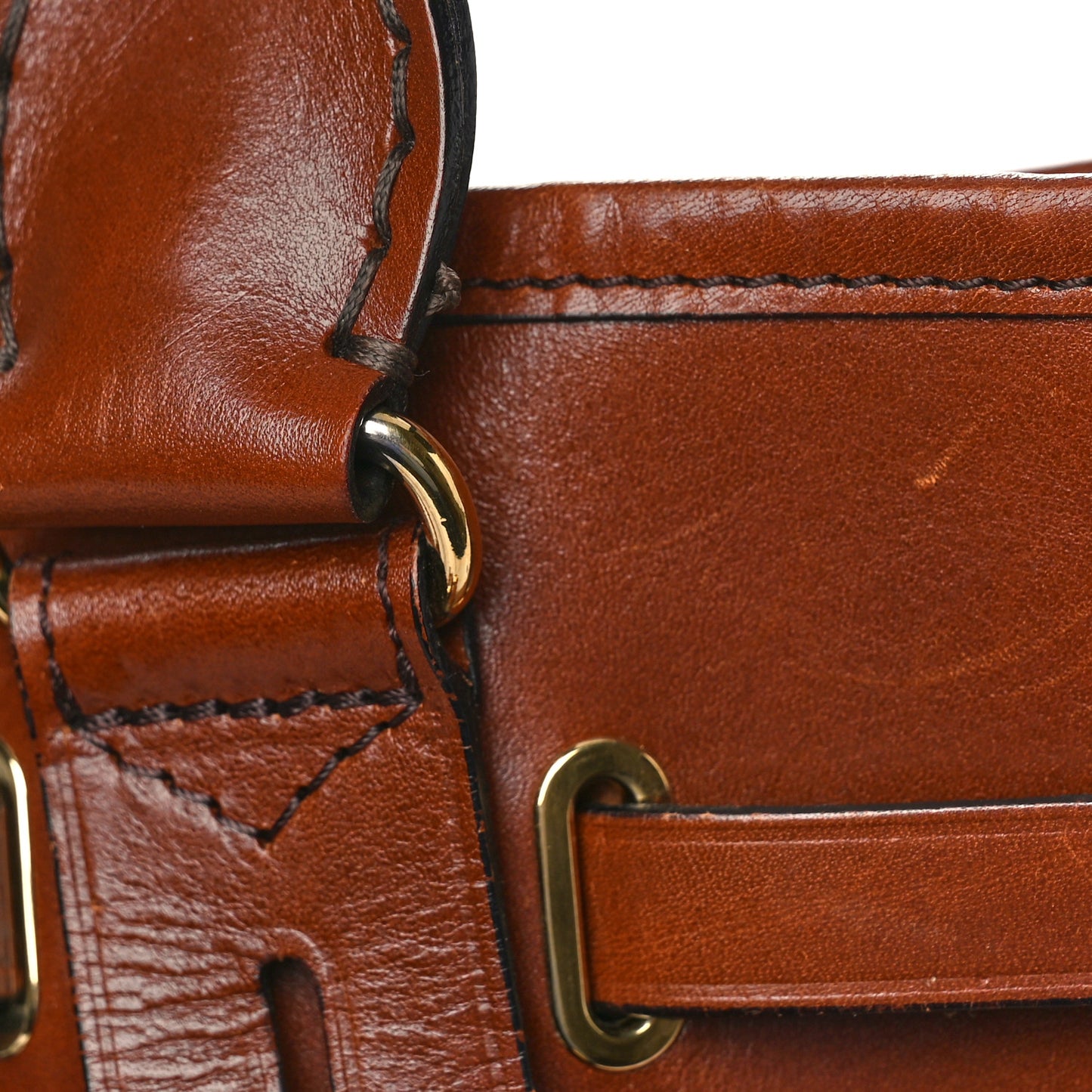 Bridle Calfskin House Check Medium Whipstitch Tote Dark Tan