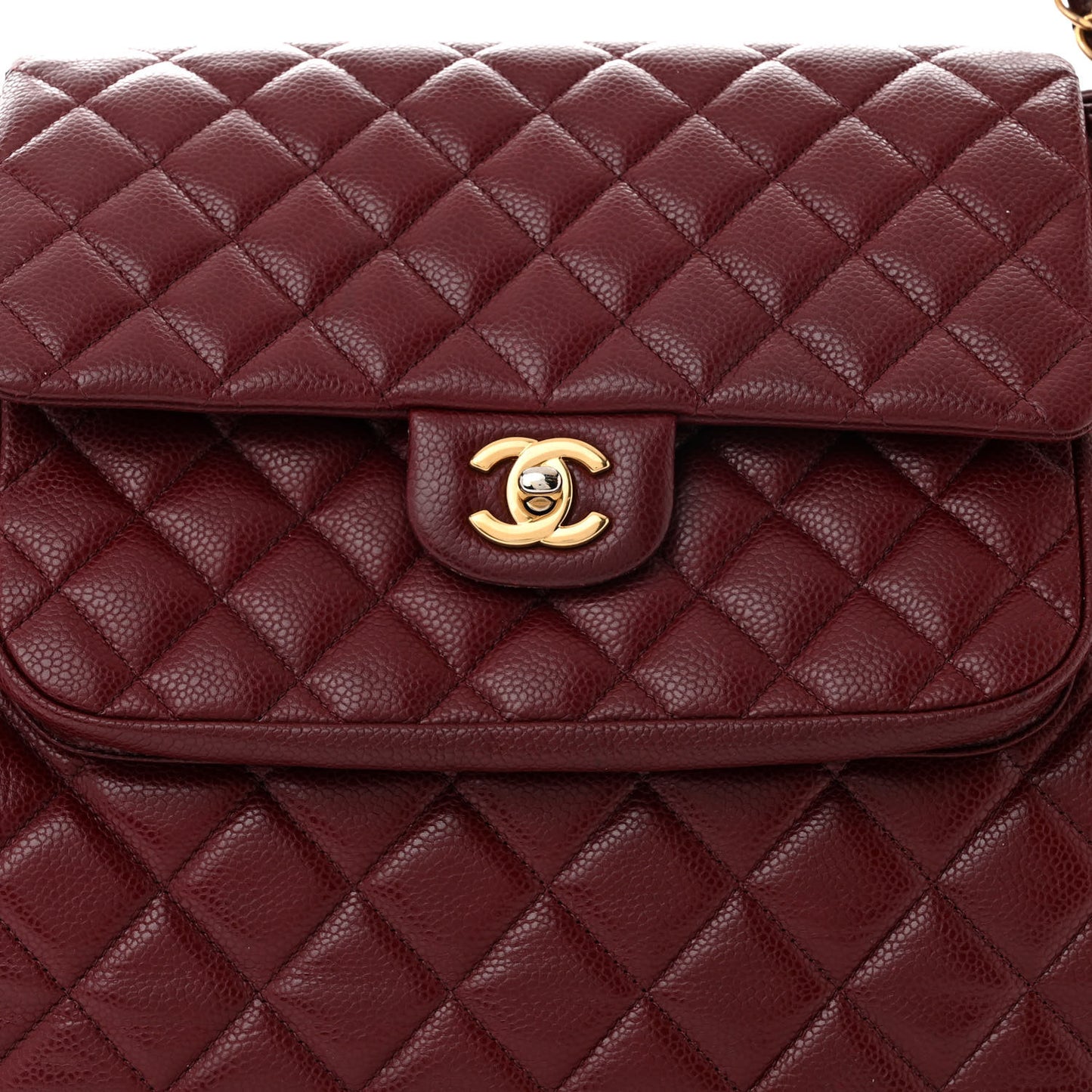Calfskin Quilted Large Flap Shopping Tote Burgundy