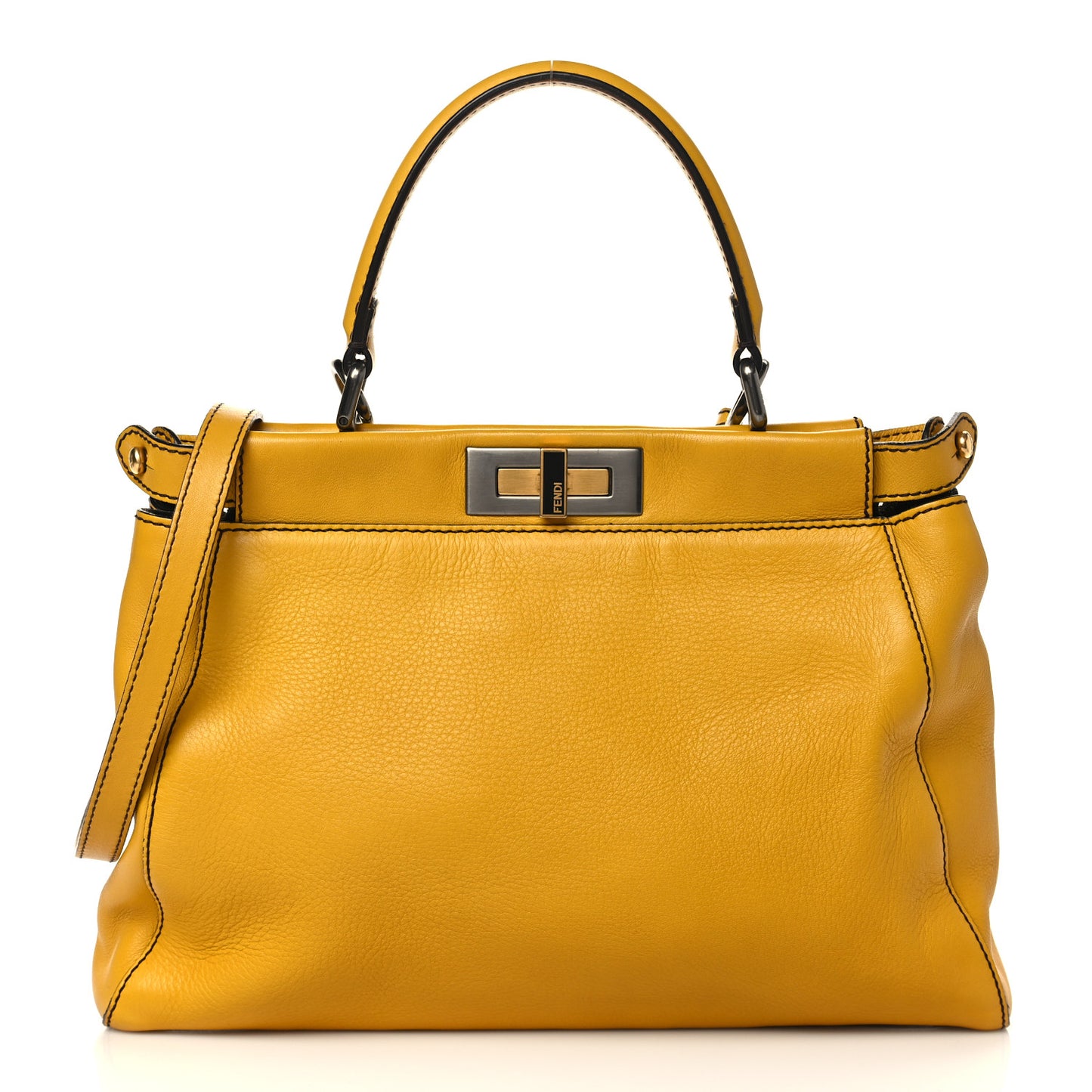 Vitello Zucca Large Peekaboo Iconic Satchel Yellow Tobacco
