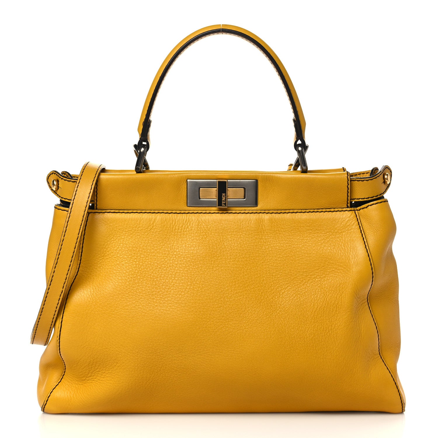 Fendi Vitello Zucca Large Peekaboo Iconic Satchel Yellow Tobacco 1 of 8