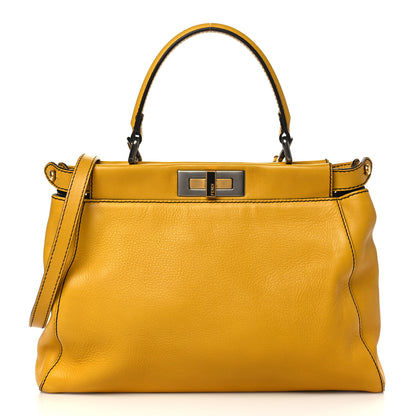 Fendi Vitello Zucca Large Peekaboo Iconic Satchel Yellow Tobacco 1 of 8