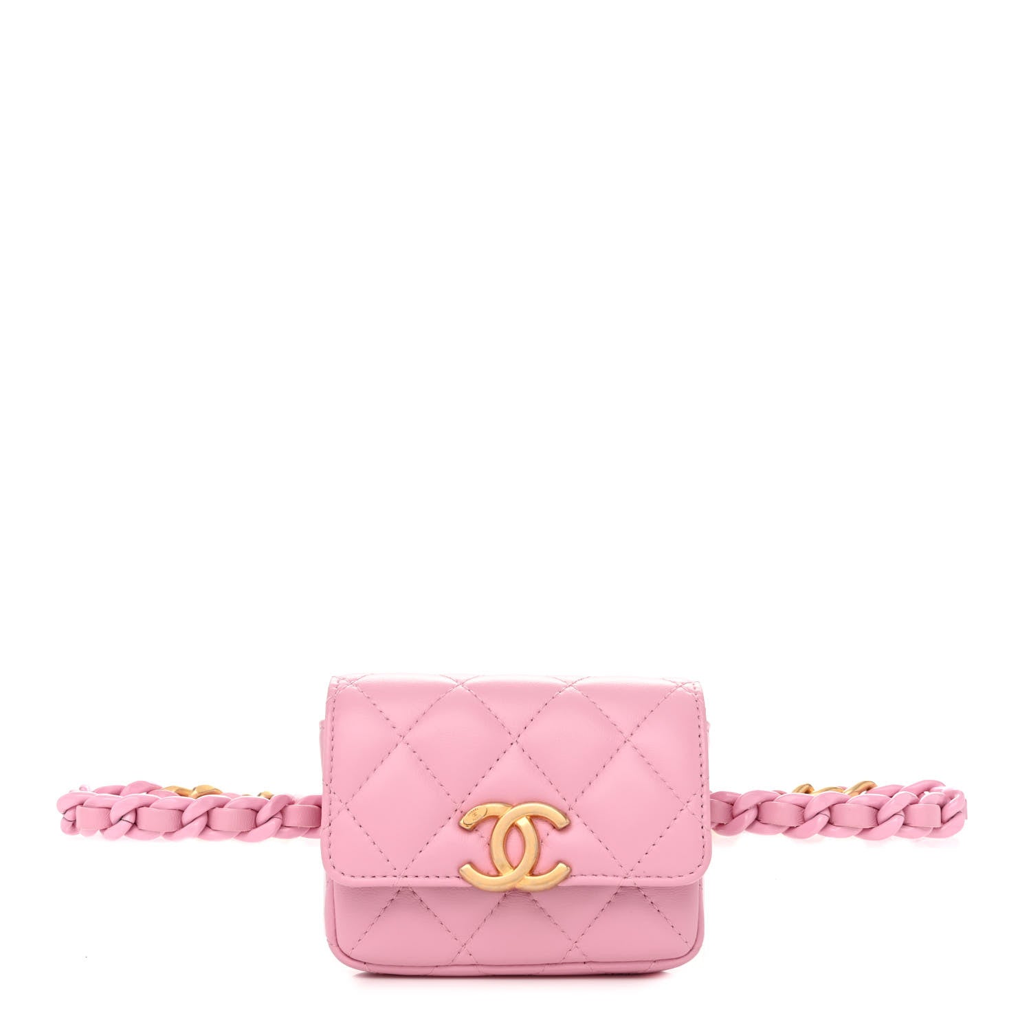 Chanel Lambskin Lacquered Metal Quilted Flap Chain Belt Bag Pink 1 of 11