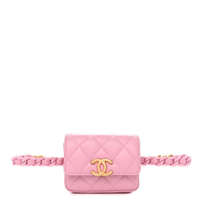 Chanel Lambskin Lacquered Metal Quilted Flap Chain Belt Bag Pink 1 of 11