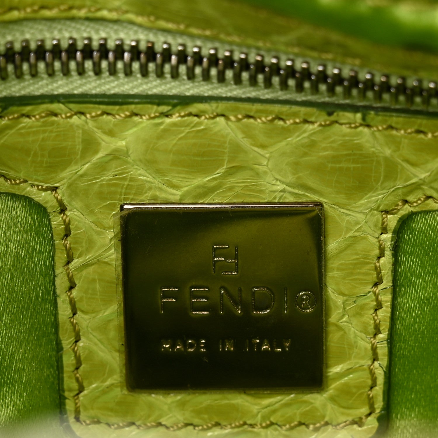 Fendi Sequin Beaded Snakeskin Baguette Green 6 of 10