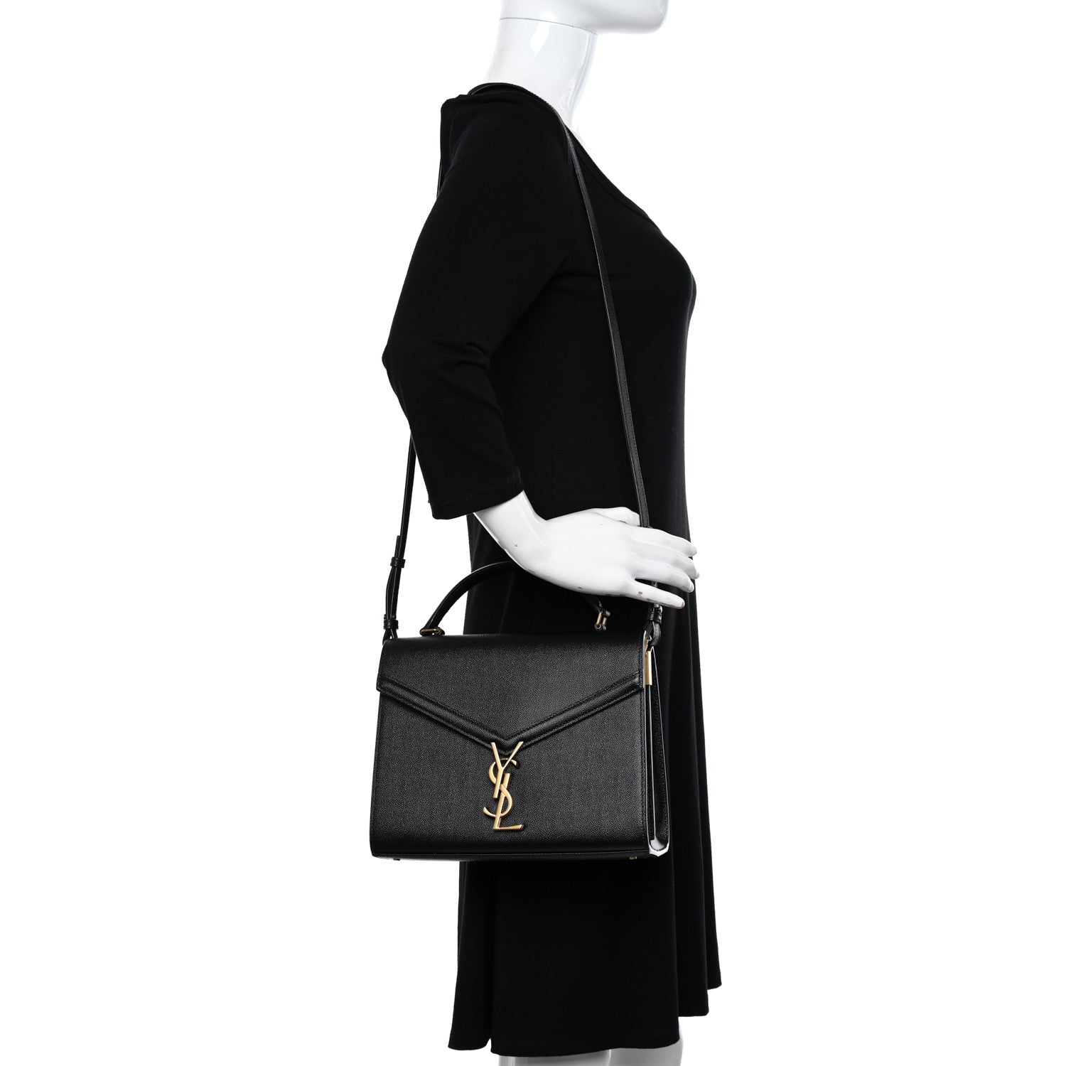 Saint Laurent Grain de Poudre Medium Classic Monogram Cassandra Top Handle Black 2 of 10