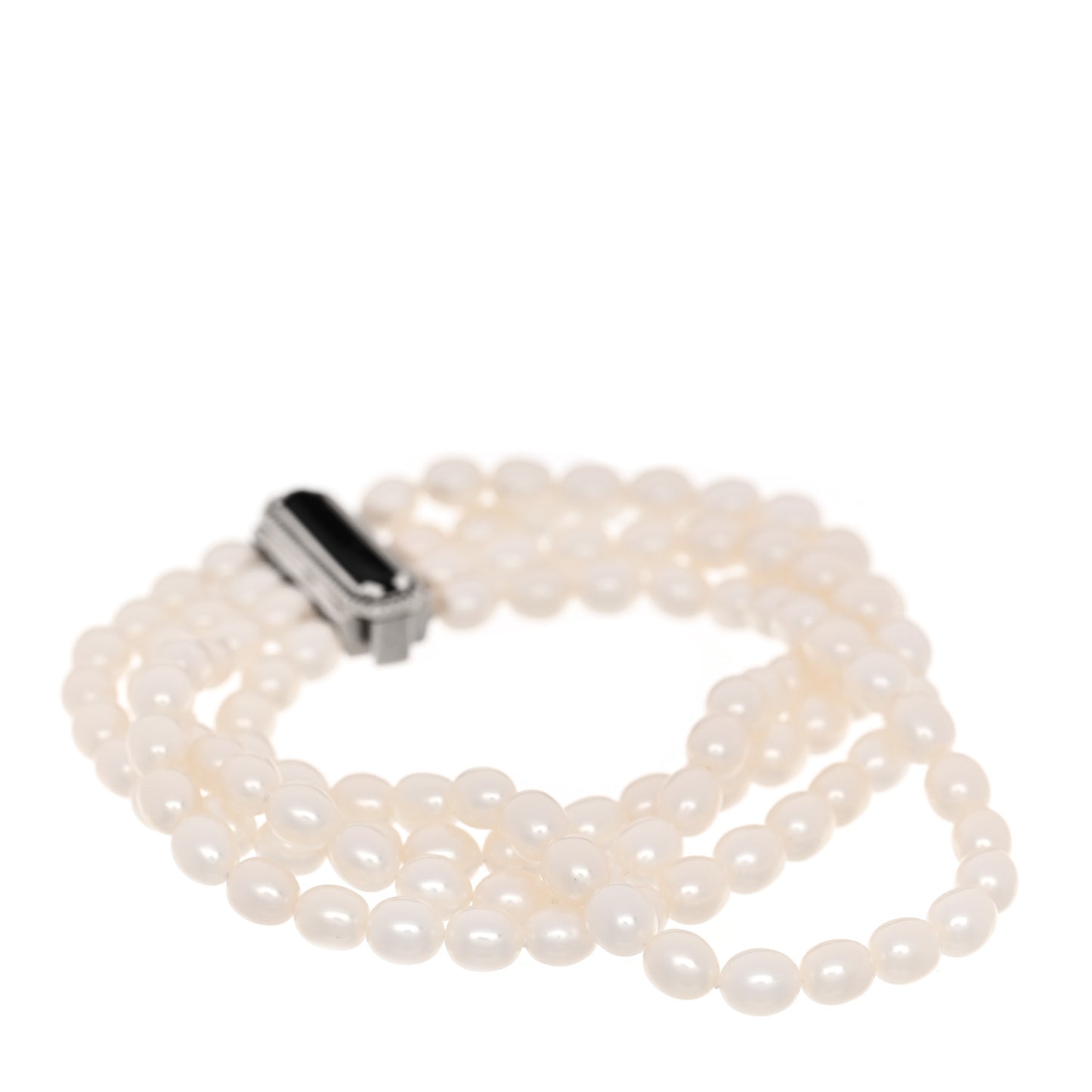 Sterling Silver Onyx Freshwater Pearl 5-6mm Ziegfeld Four Strand Bracelet